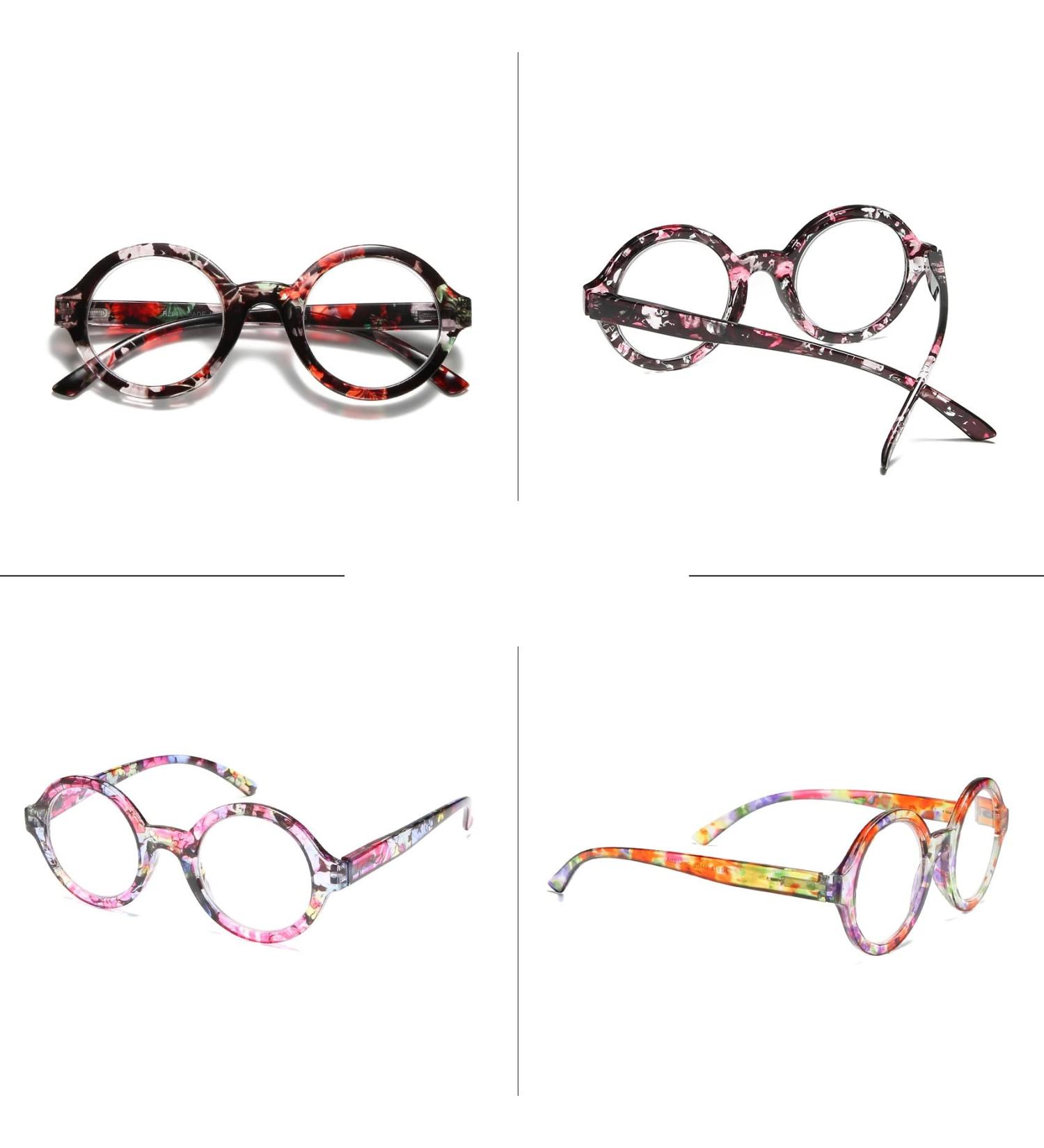 Bevi Stylish Blue Light Reading Glasses Set of 4 for Women - Round Readers with Spring Hinges - Flower Design 2.75x Magnification - Great Value - Buy Online on GoSupps.com