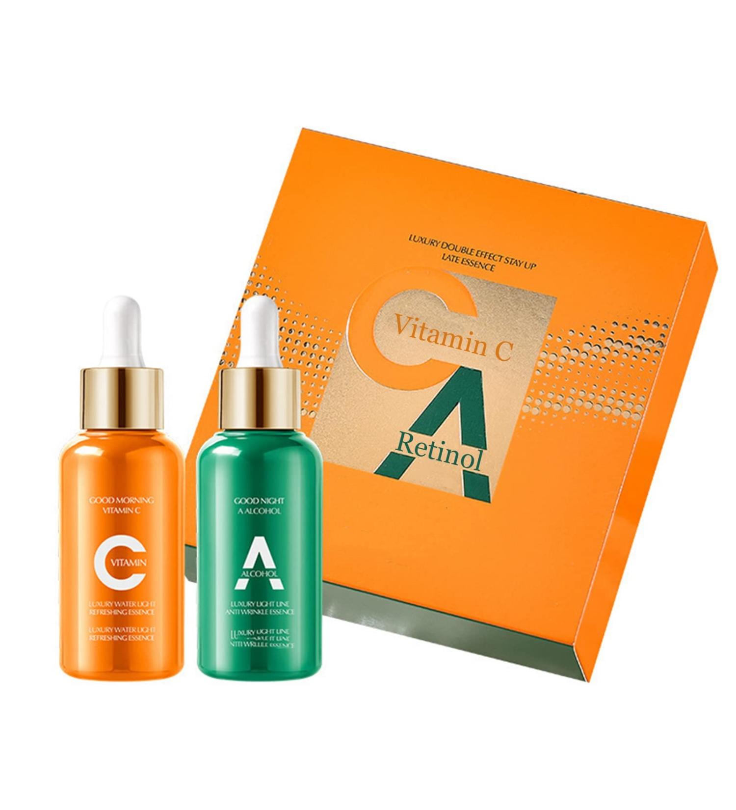 Vitamin C Brightening Serum & Retinol Firming Serum Kit Day-Night Facial Serum Duo Skin Care Set for Glowing & Revitalizing Skin - Buy Online on GoSupps.com
