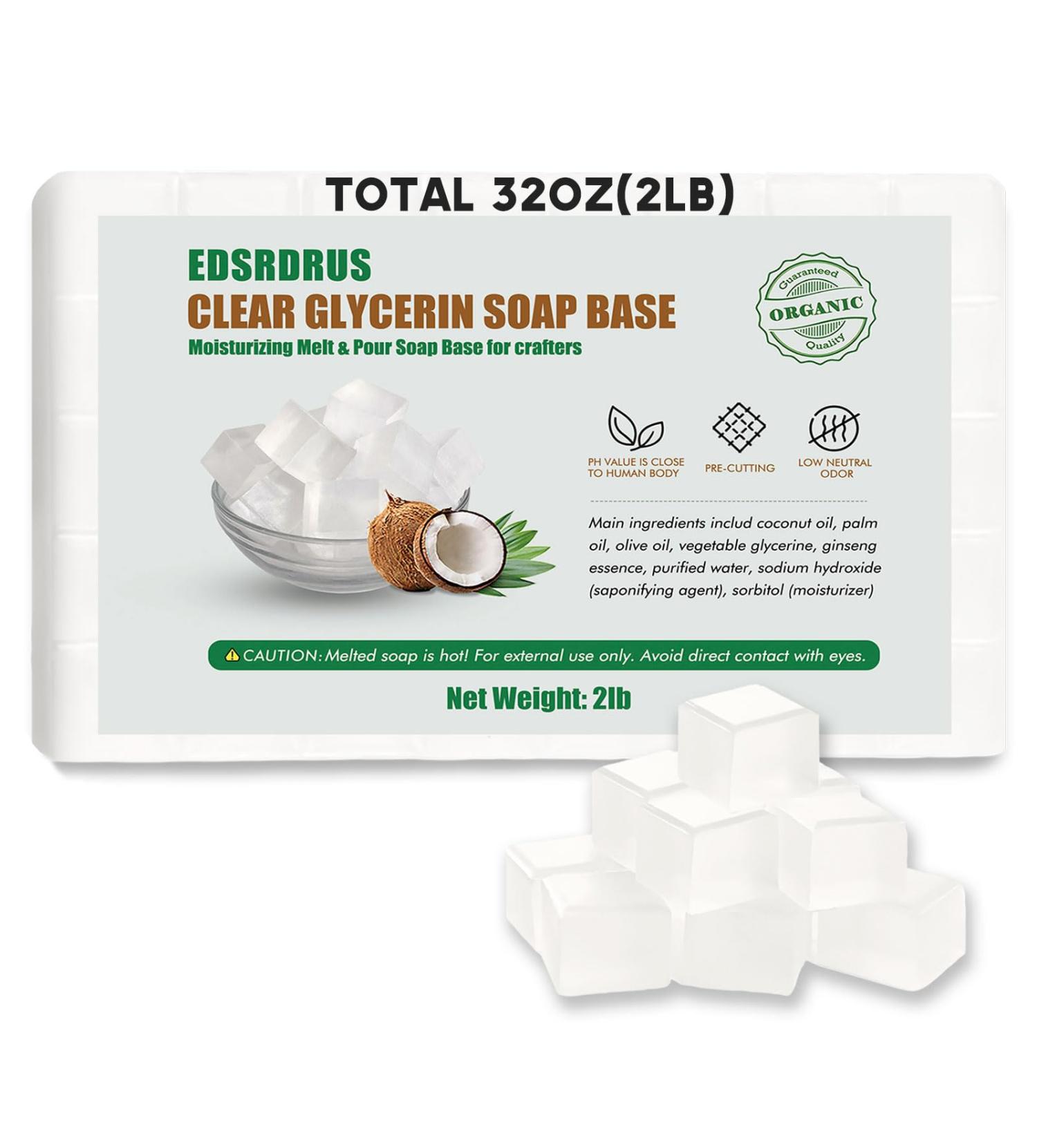 EDSRDRUS 2LB Unscented Glycerin Soap Base DIY Handmade Soap Moisturizing Melt and Pour Soap Base for Crafting Vegetable Glycerin & Coconut Oil Easy to Cut (Transparent 2LB) - Buy Online on GoSupps.com