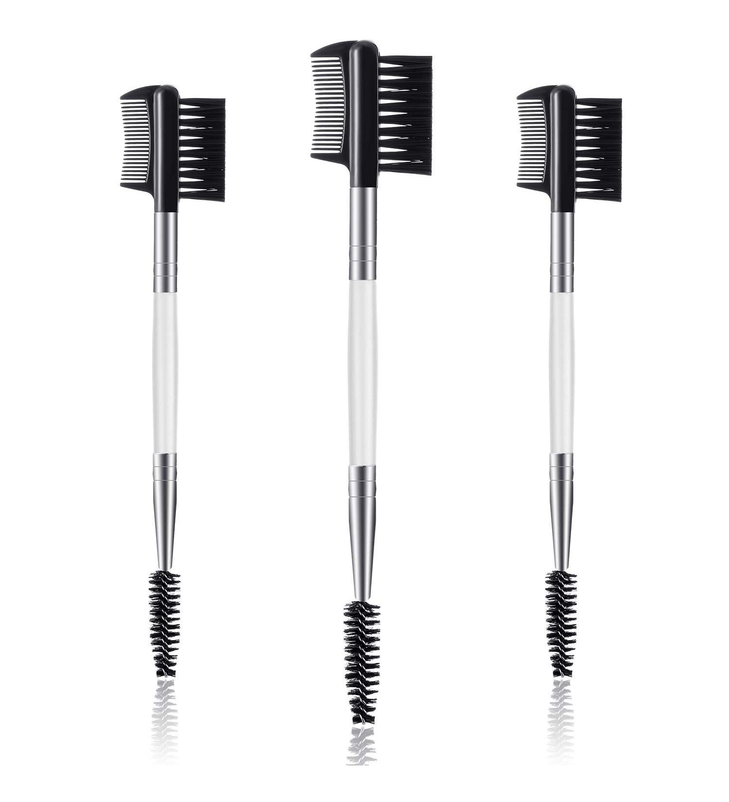 3 Pcs Dual-Head Eyebrow & Eyelash Grooming Brush Set - White - for Women & Girls - Buy Online on GoSupps.com