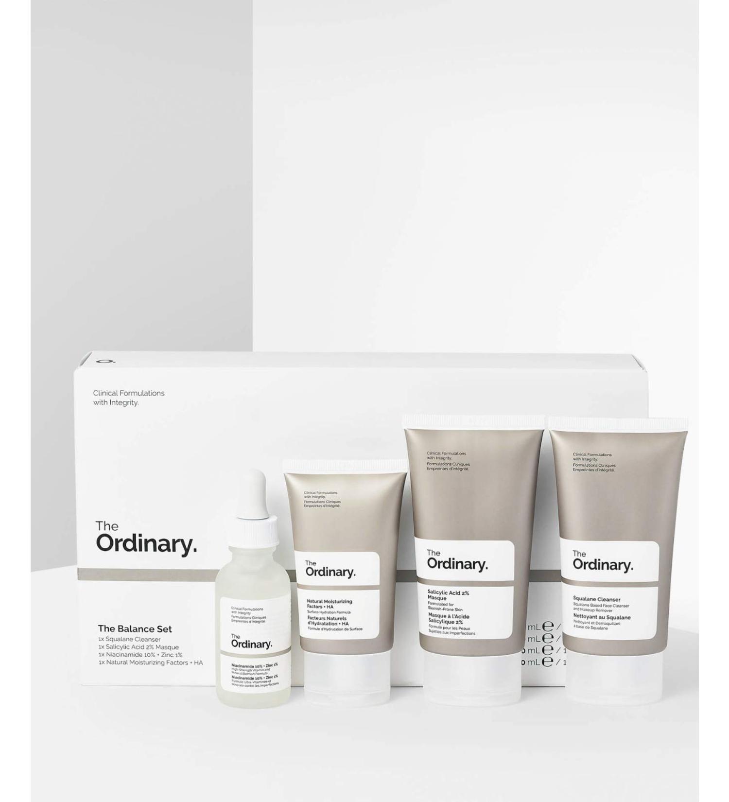 The Ordinary Balance Skincare Set - Squalane Cleanser, Salicylic Acid Masque, Niacinamide 10%, Zinc 1%, NMF + HA - 4 Piece Set - Buy Online on GoSupps.com
