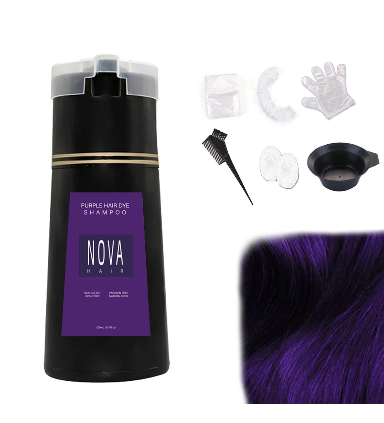 Nova Hair Dye Shampoo Nova Hair Instant Dye Shampoo Nova Hair Dye Shampoo Trynova Hair Shampoo for Women and Men (Purple) - Buy Online on GoSupps.com