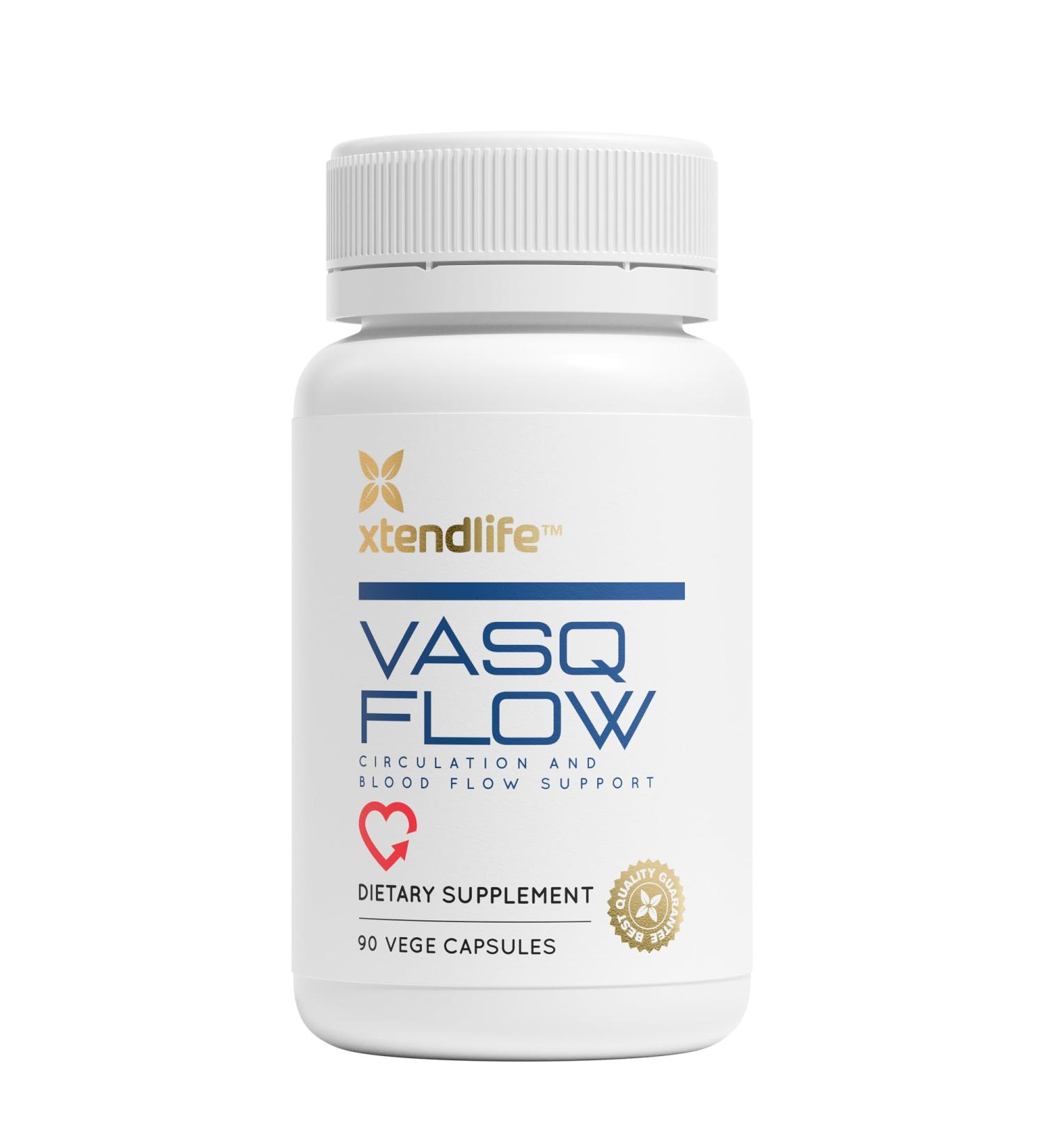 Xtendlife VasQFlow Circulation Support - Nitric Oxide Supplement for Healthy Blood Flow Blood Pressure & Immunity | 100% Vegan Non-GMO (90 Count - Buy Online on GoSupps.com