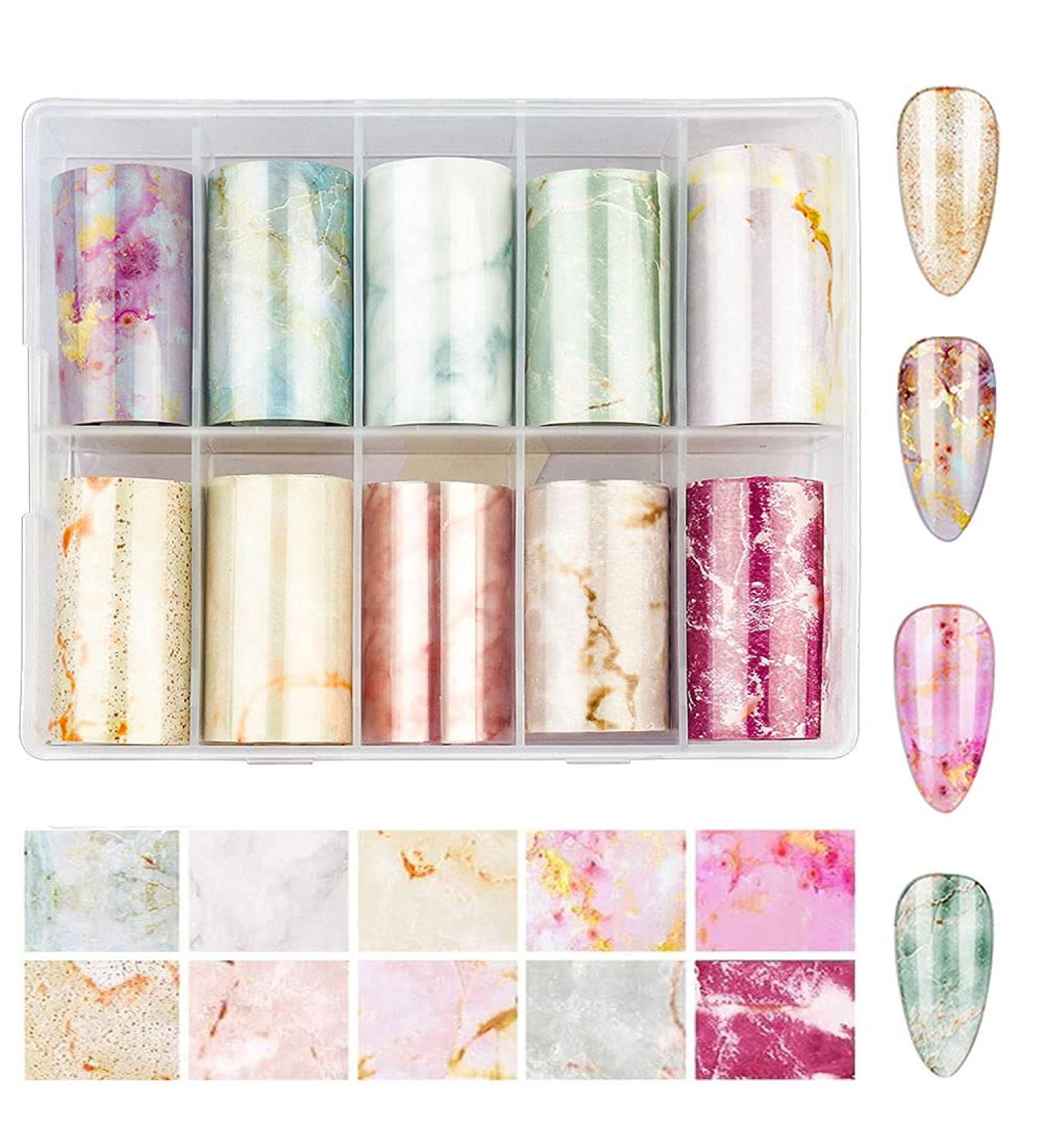 Colorful Marble Nail Foil Transfer Sticker Set - 10 Rolls for Nail Art Designs - Buy Online on GoSupps.com