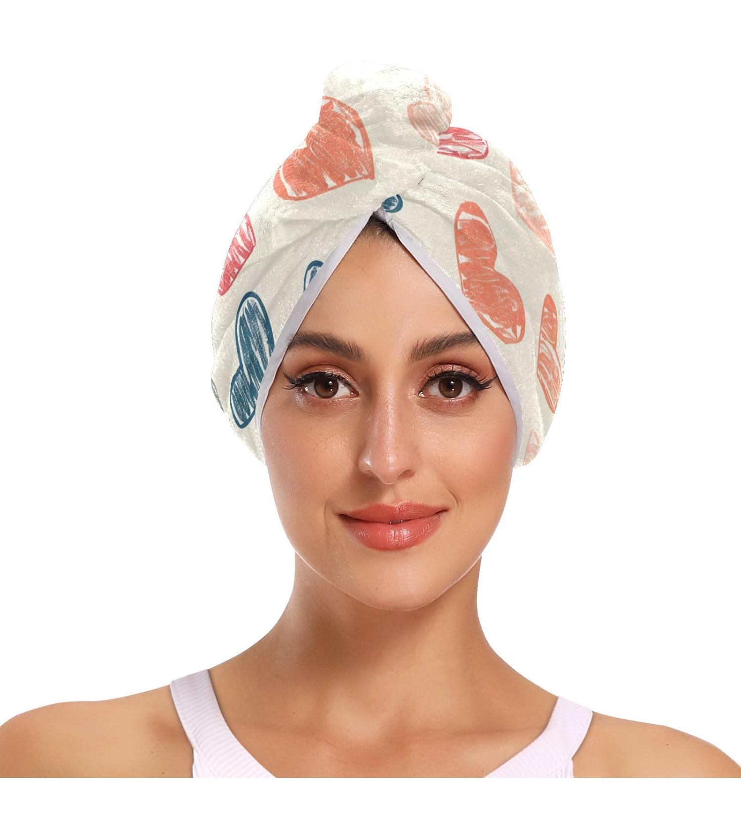 Buy Abstract Geometric Doodle Hearts Hair Towel 2 Pack | Super Absorbent Quick Dry Hair Turbans for Women & Girls - Buy Online on GoSupps.com