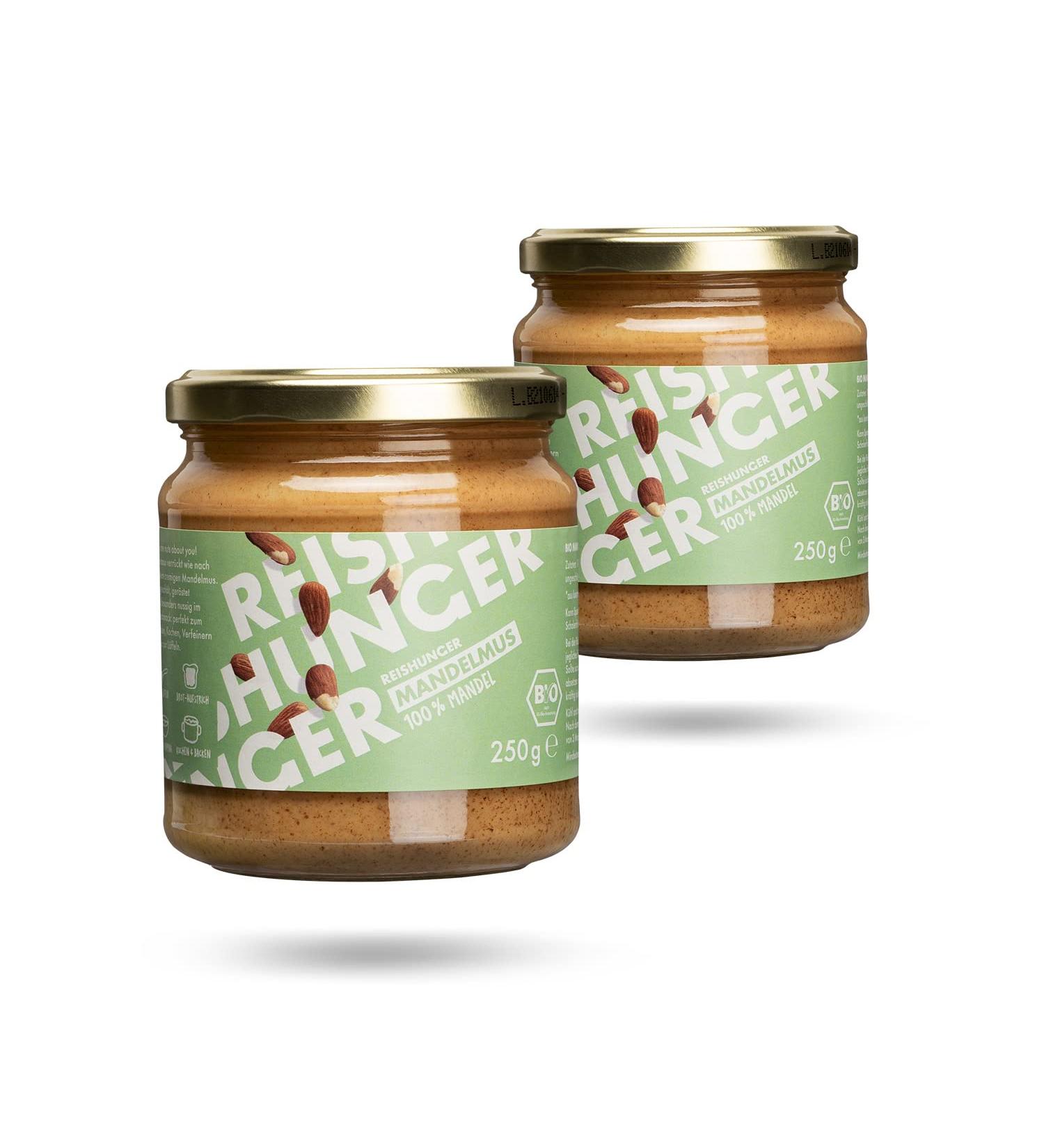 Reishunger Organic Almond Mus Brown 500g - Gluten-Free Vegan No Added Sugar - 100% Roasted & Unpeeled Almonds (2x250g) - Buy Online on GoSupps.com