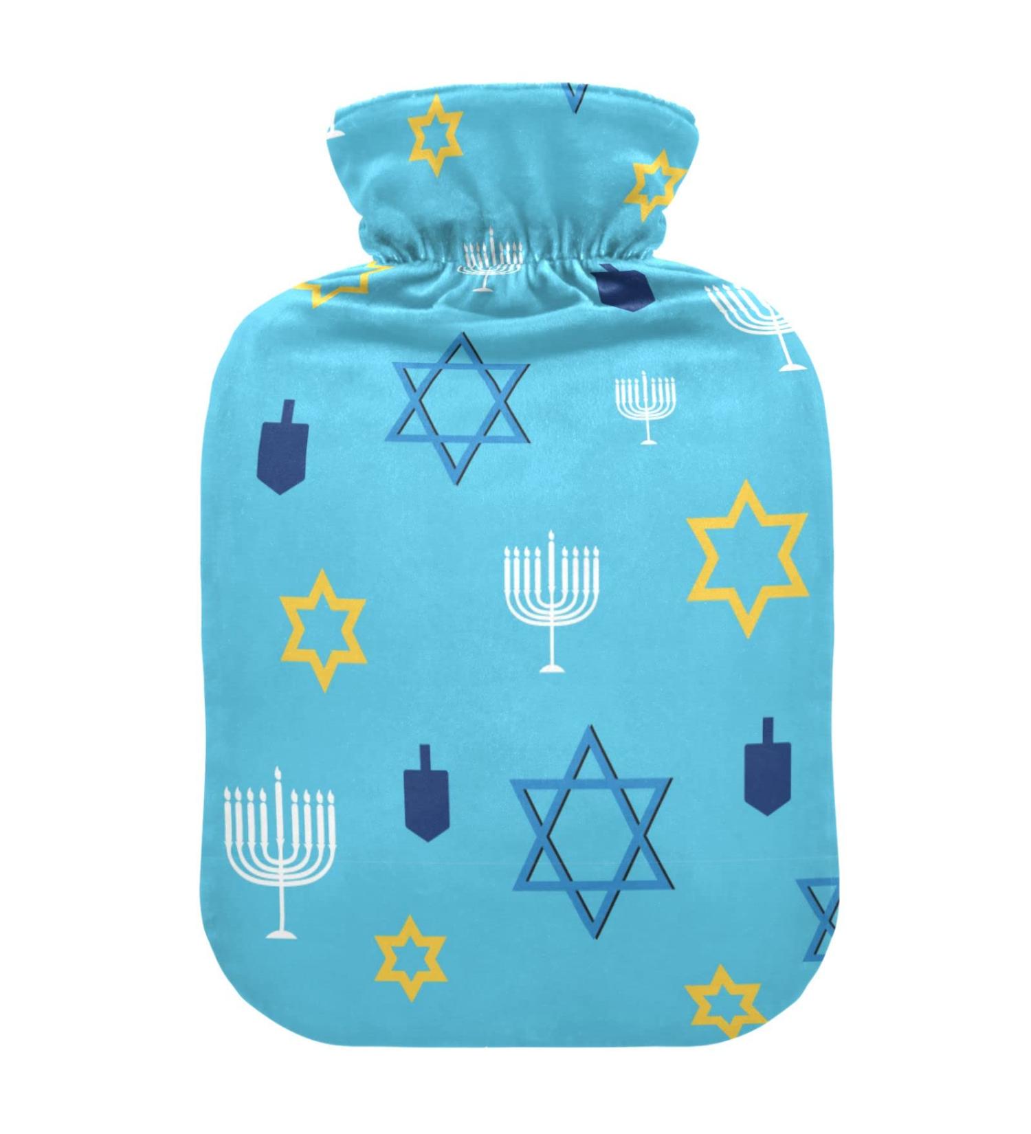 Chanukkah Blue Hot Water Bottle with Cover | 2L Heating Bottle for Pain Relief & Warmth | Perfect for Arthritis & Colds - International Shipping Available - Buy Online on GoSupps.com