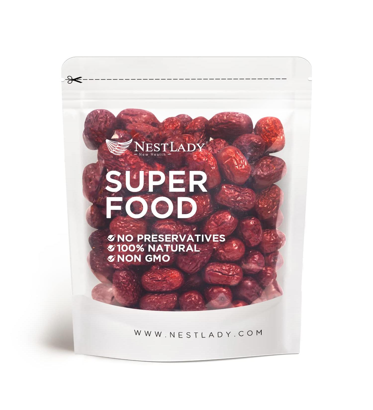NESTLADY Jujube Date Red Date 454g (1LB) - 100% Natural Health Snack for Improved Sleep - Sweet and Chewy Dried Fruit - Packed in USA - Buy Online on GoSupps.com