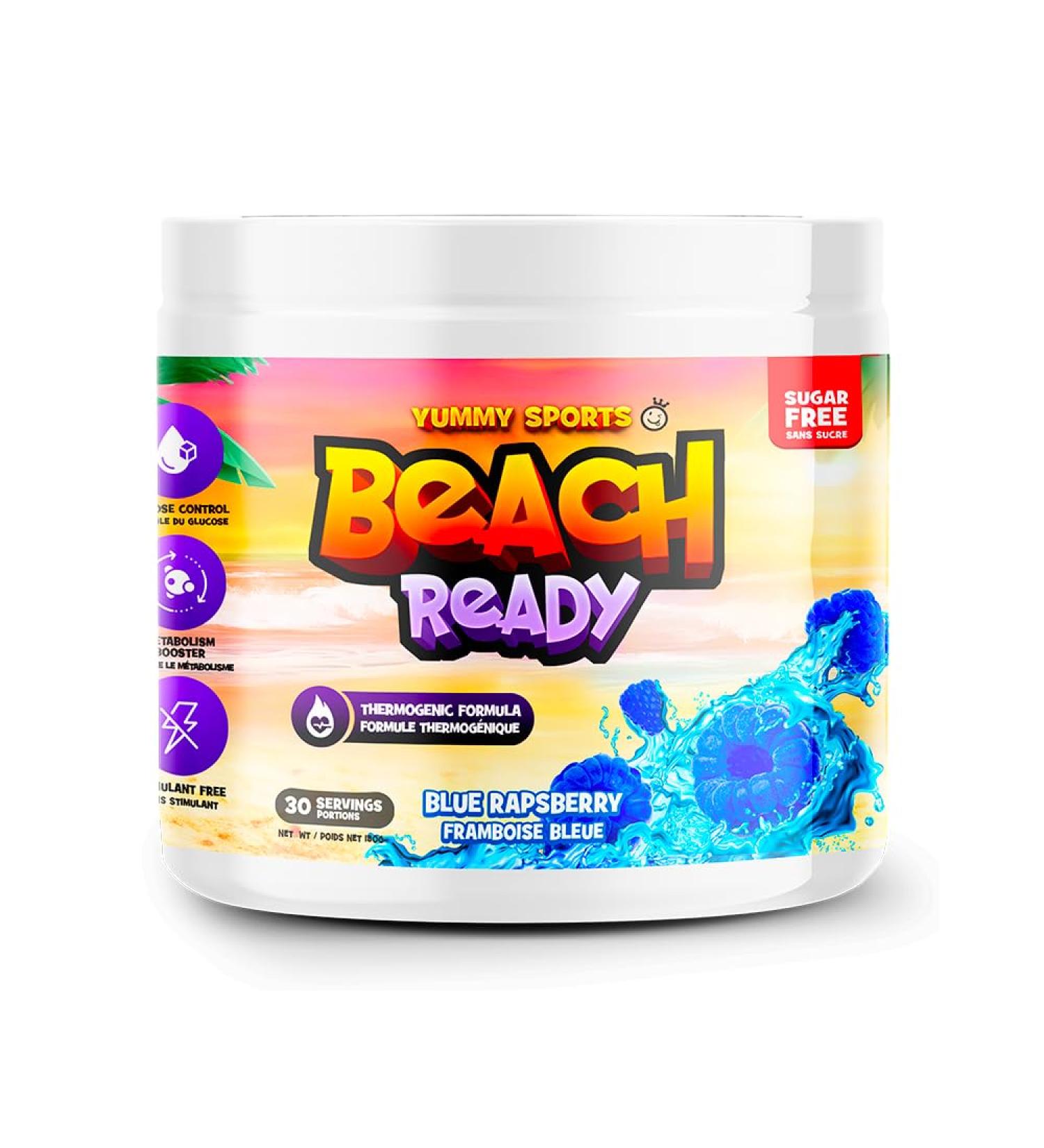 Yummy Sports Beach Ready Fat Burner Supplement - Stimulant Free Pre Workout Powder For Men & Women - Promote Weight Loss Improves Metabolism - 180g 30 Serving (Blue Raspberry)