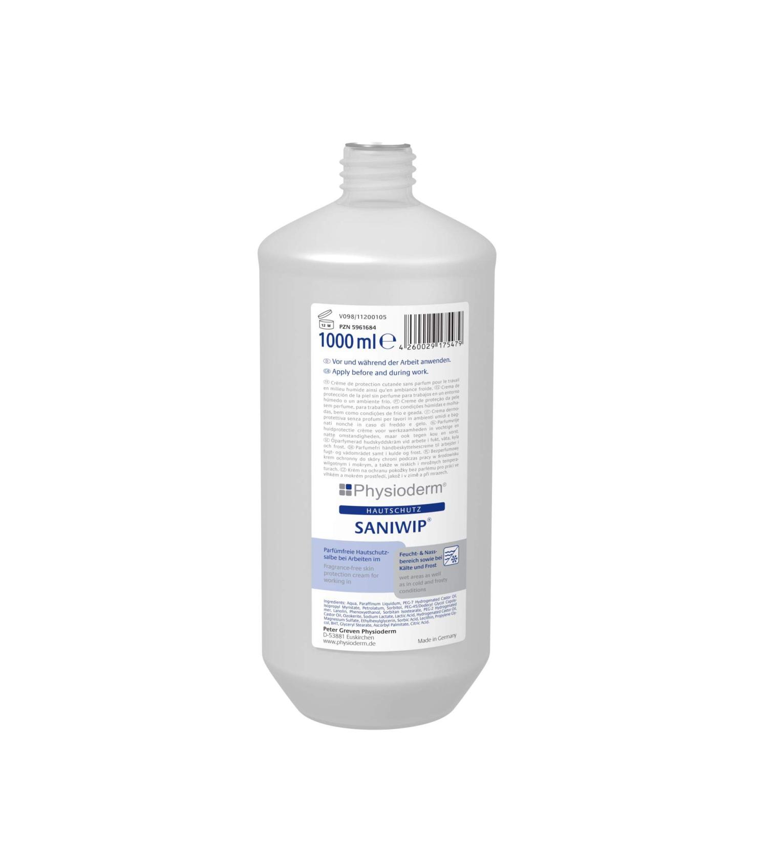 PHYSIODERM Skin Protection Cream Saniwip 1 liter round bottle face cream hand cream skin protection