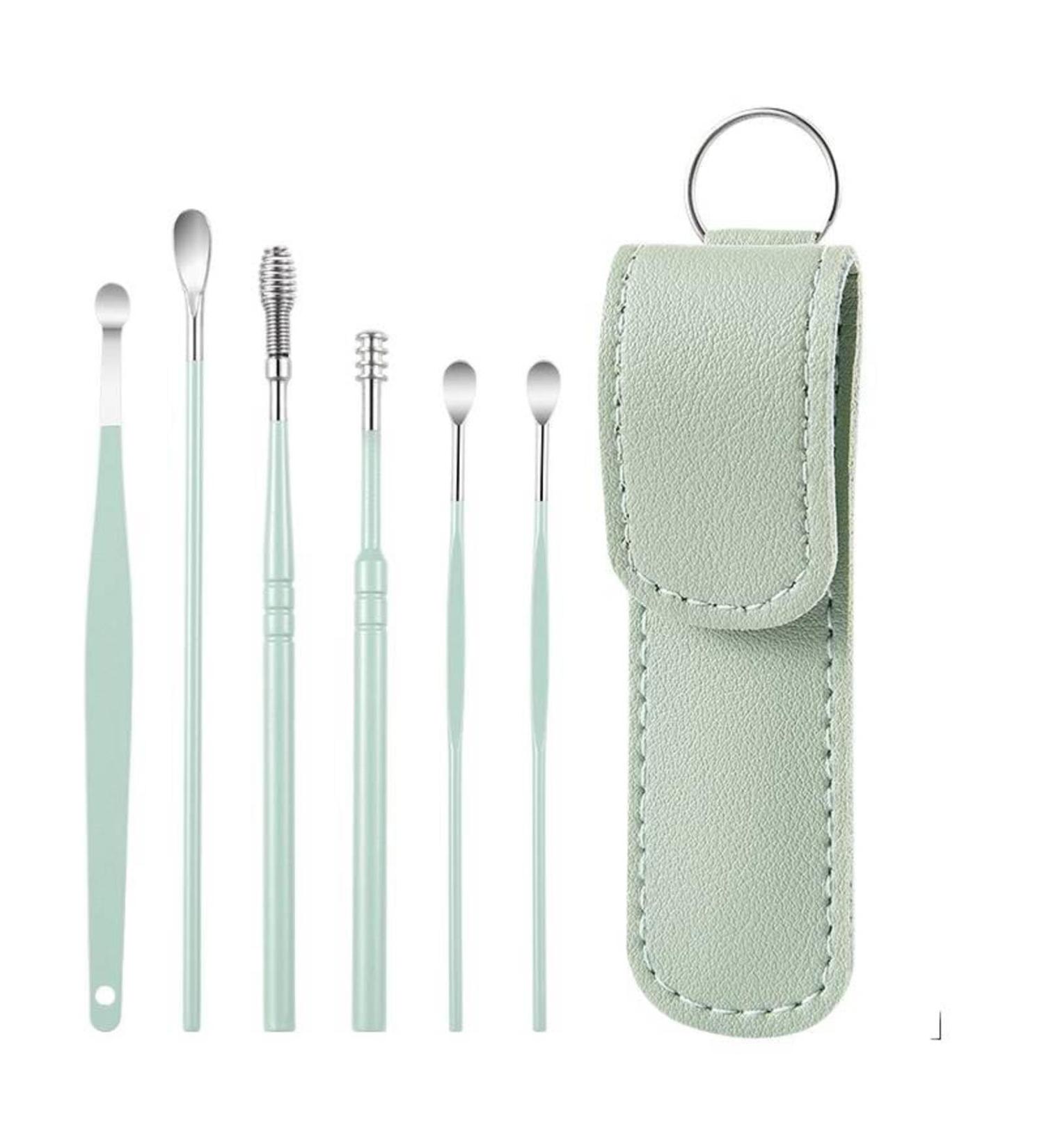 Ear Cleaning Artifact Stainless Steel Earpick Ear Cleaning Set Spring Spiral Ear Cleaning Tool Portable 6-Piece Set green 150*28mm - Buy Online on GoSupps.com
