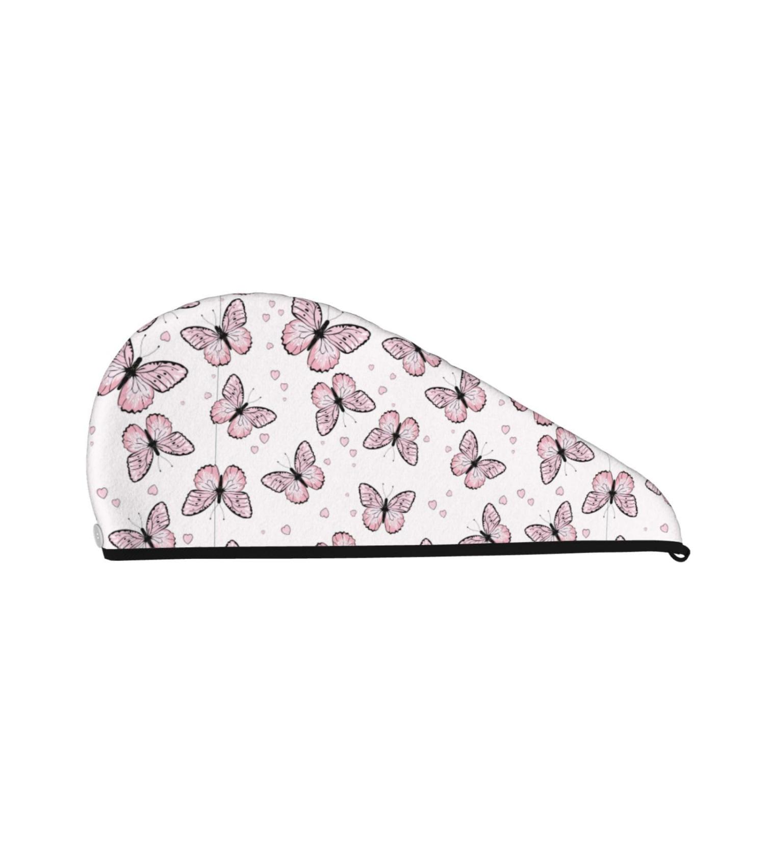 Buy Hair Towel Wrap - Quick-Drying Towel Turban with Button | Pink Butterflies Design | International Shipping Available - Buy Online on GoSupps.com