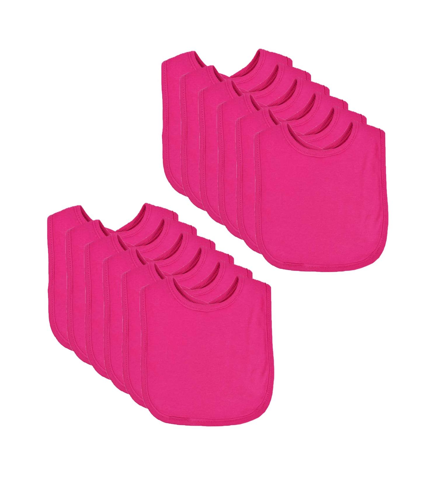 Royal Icon Baby Bibs 0-6 Months & 6-12 Months 100% Organic Cotton Hook and Loop Baby Feeding Bibs - Soft Absorbent Baby Bib - Adorable baby weaning bib For Toddler Boys and Girls Set of 3/6 /12Pc 12 x Fuchsia