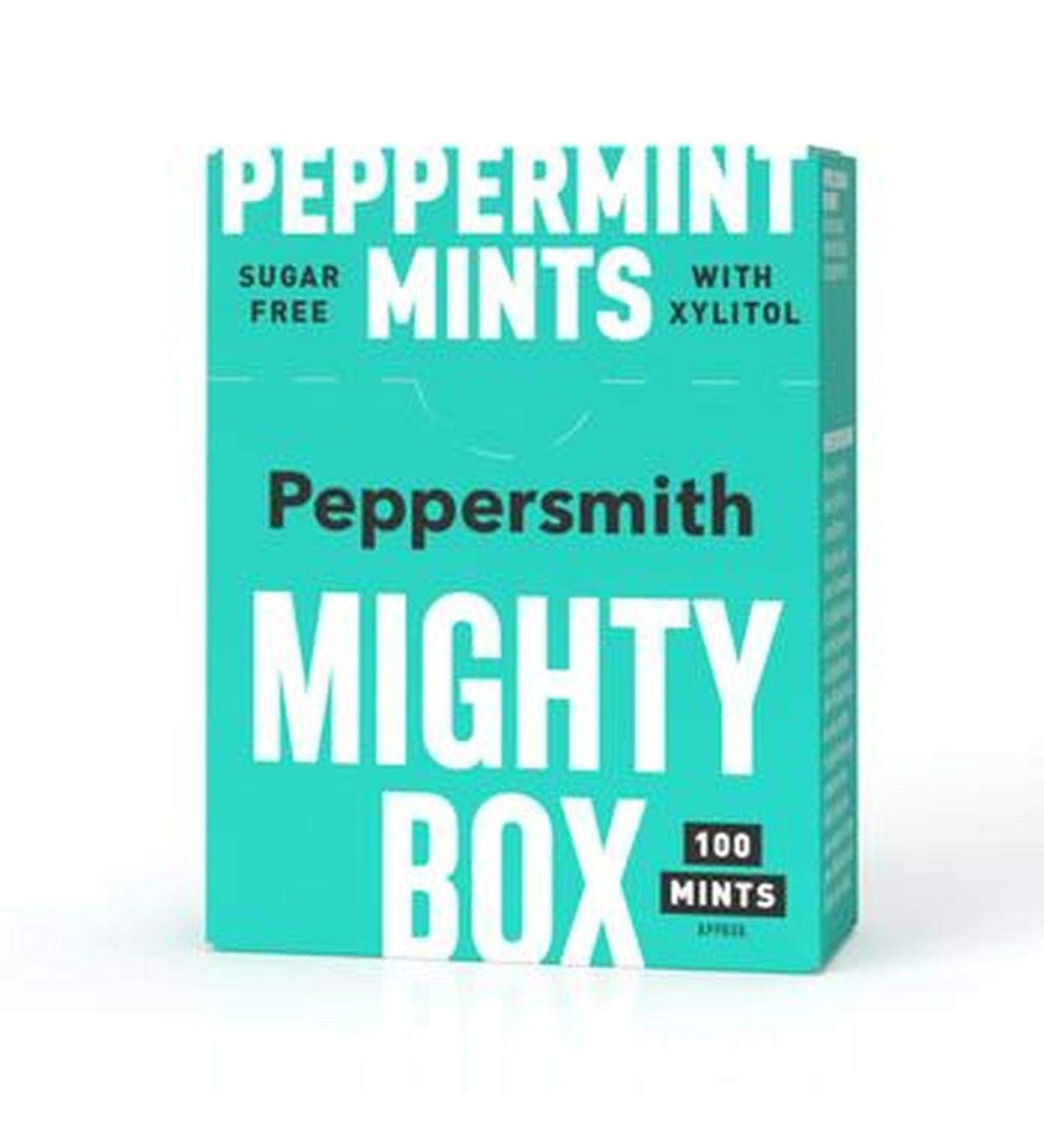 12 x Peppersmith English Xylitol Mints Mighty Box 100 Mints 60g