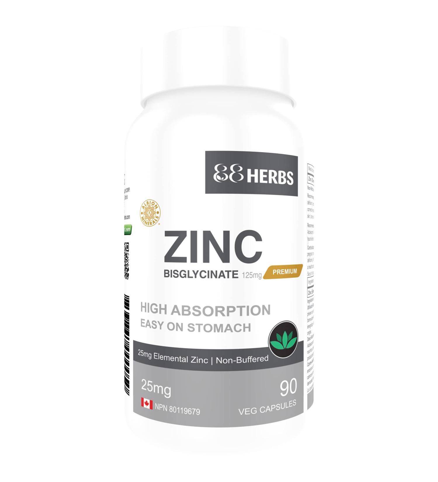 Zinc Bisglycinate Highest Absorption Non Buffered Premium Grade - 90 Veg Caps 25 mg (Elemental Zinc) - Buy Online on GoSupps.com