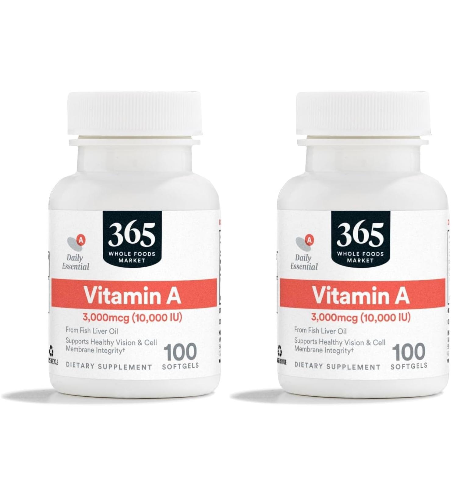 365 by Whole Foods Market Vitamin A 10K IU 100 Softgels (Pack of 2) 100 Count (Pack of 2)