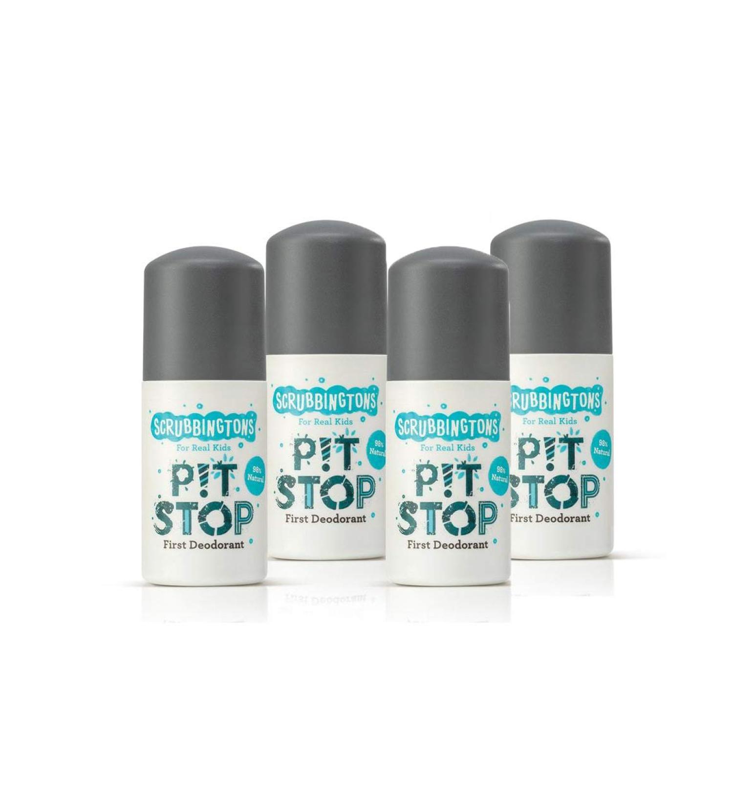 Scrubbingtons Pit Stop Childrens Natural First Deodorant Kids Deodorant for Boys and Girls Quick Drying Kids Deodorant Aluminium and Alcohol Free Suitable for Sensitive Skin 4 x 50ml 50 ml (Pack of 4) - Buy Online on GoSupps.com
