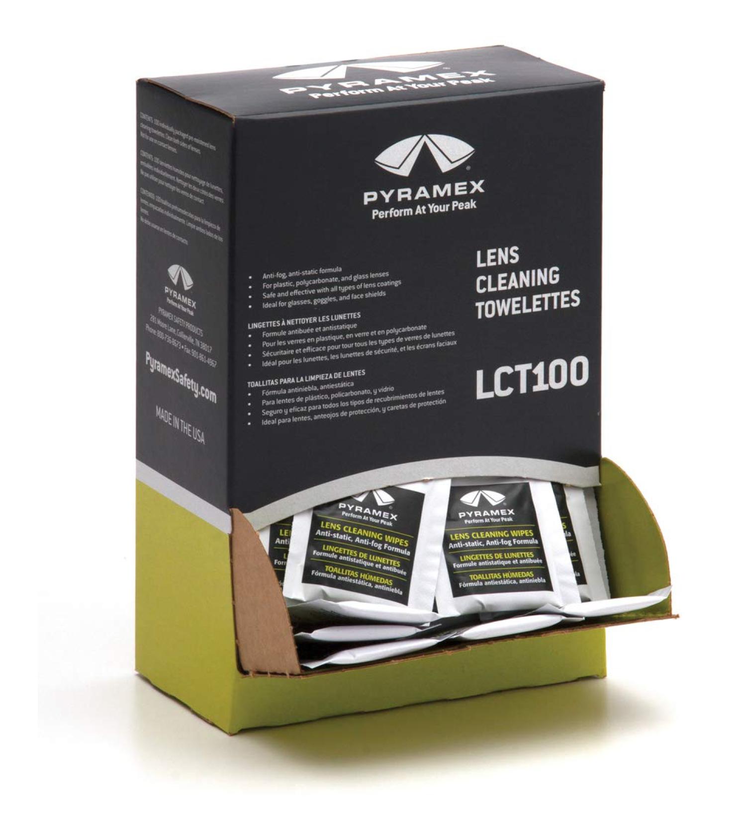 Pyramex Safety Individually Packaged Lens Cleaning Towelettes, No Streaks, 100 Piece