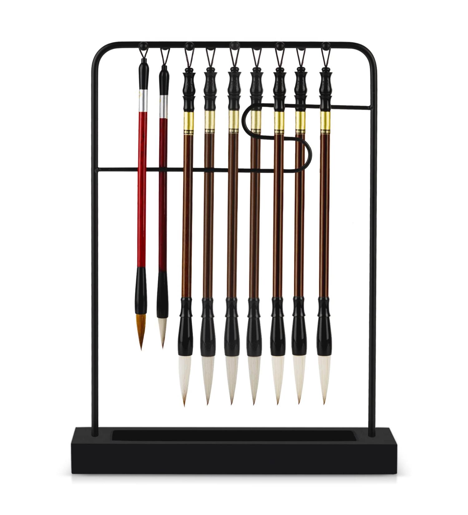 Jolensoy 9-Pins Calligraphy Sumi Brush Hanger - Metal Wenge Holder for Chinese Calligraphy Brushes - Perfect for Home Office or Study Room - Buy Online on GoSupps.com