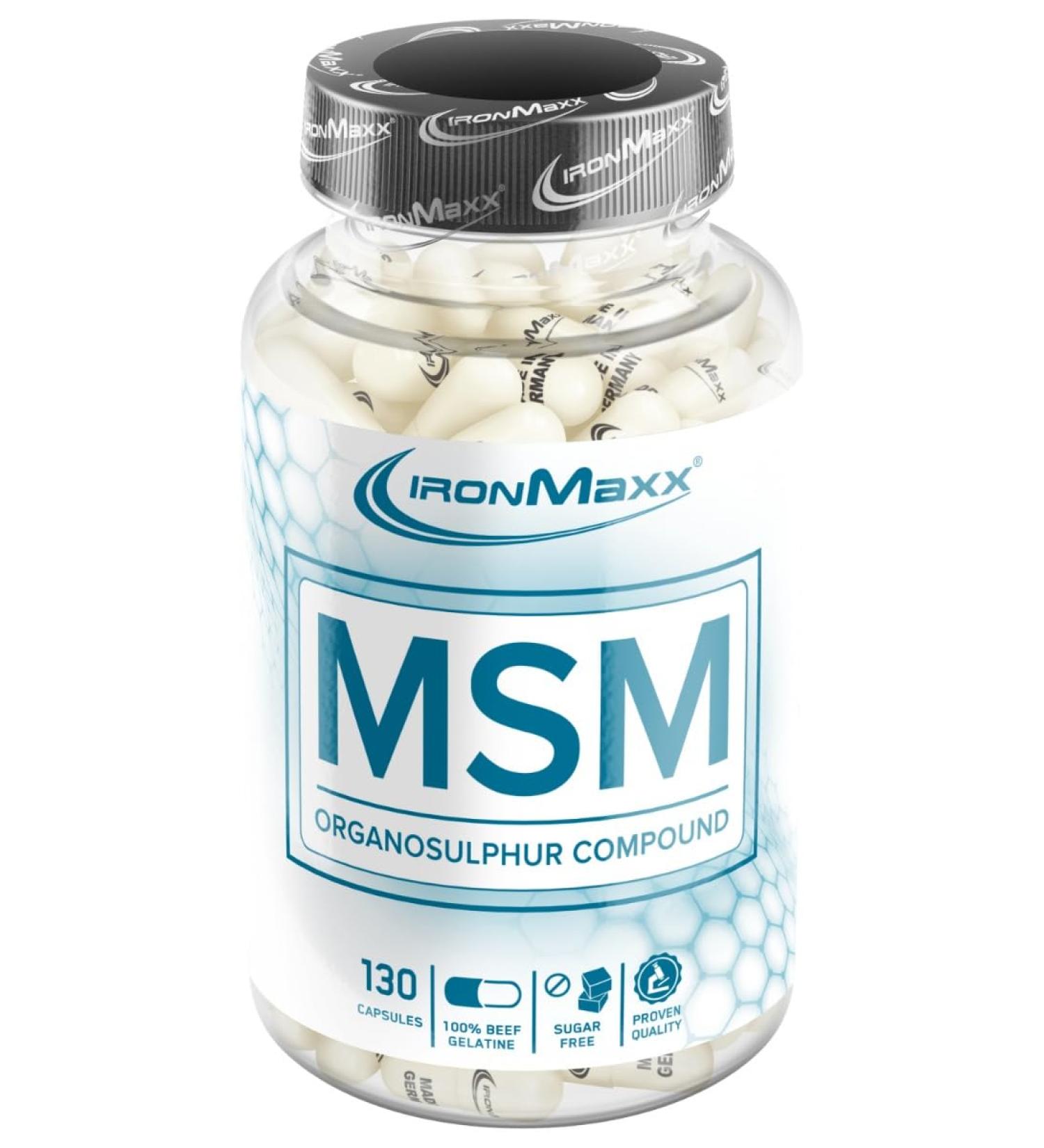 Ironmaxx MSM - 130 capsules |MSM capsules with high-dose 850mg methylsulfonylmethane |serve the human body as a source of sulfur