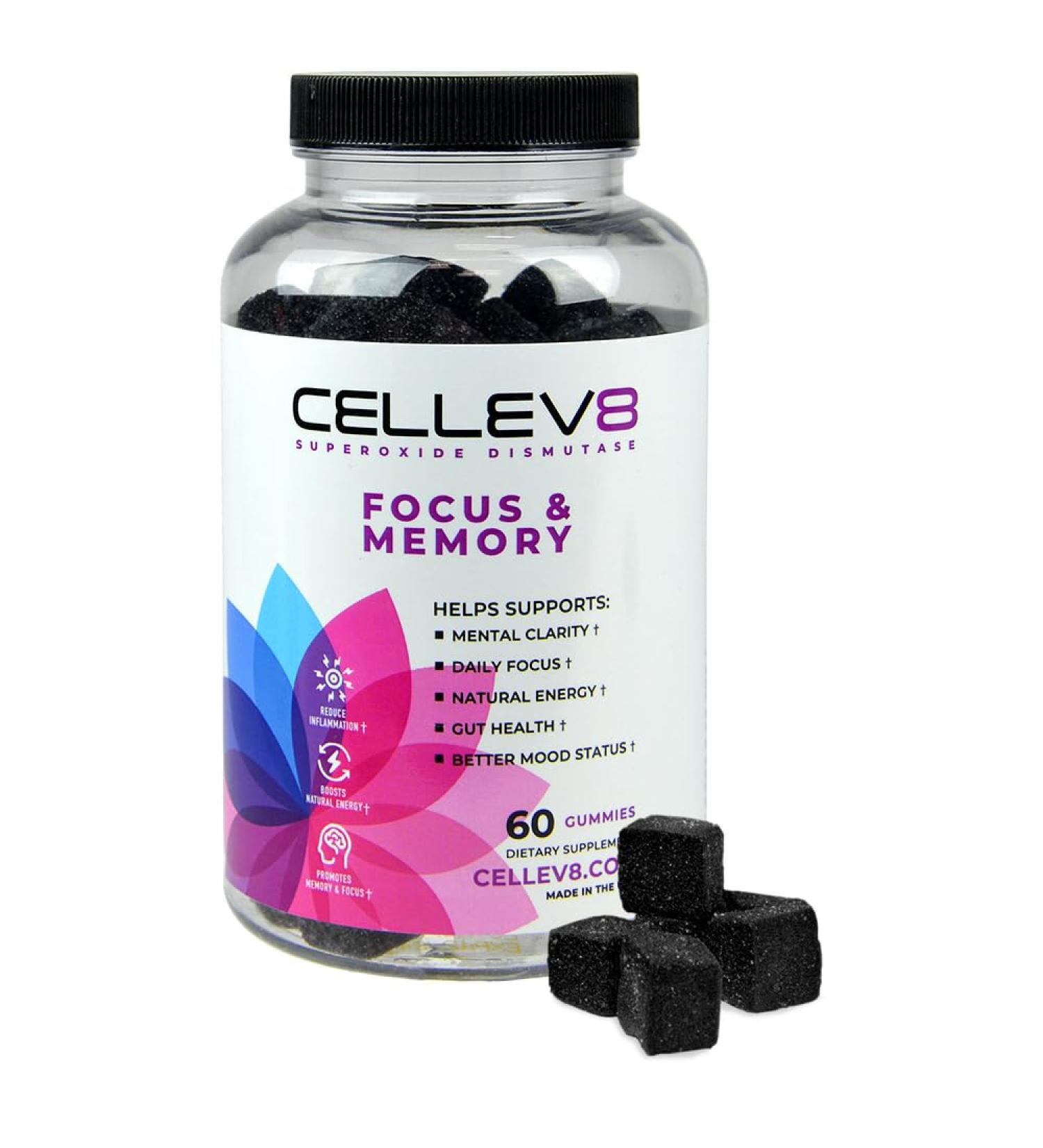 Cellev8 Focus & Memory Nootropic Gummies - Boost Cognitive Function Mental Clarity & Focus - Gluten Free Grape Flavor - 60 Count Made in USA - Buy Online on GoSupps.com