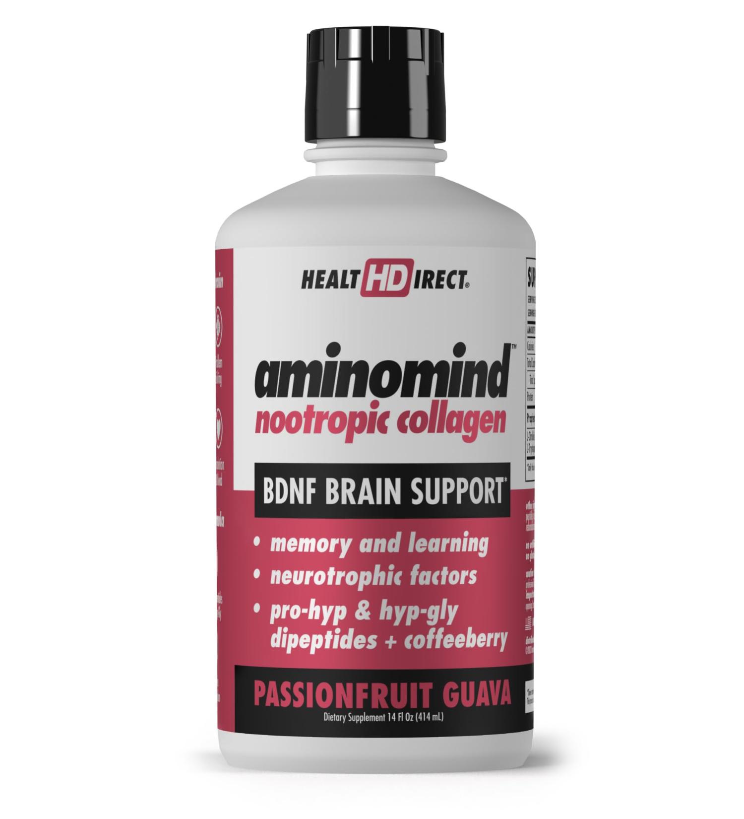 HEALTH DIRECT - AminoMind - Nootropic Collagen Supplement for Brain Health and BDNF - Pro-Hyp & Hyp-Gly Dipeptides Coffeeberry Antioxidants - Passionfruit Guava - 14 Fl Oz (28 Servings) - Buy Online on GoSupps.com