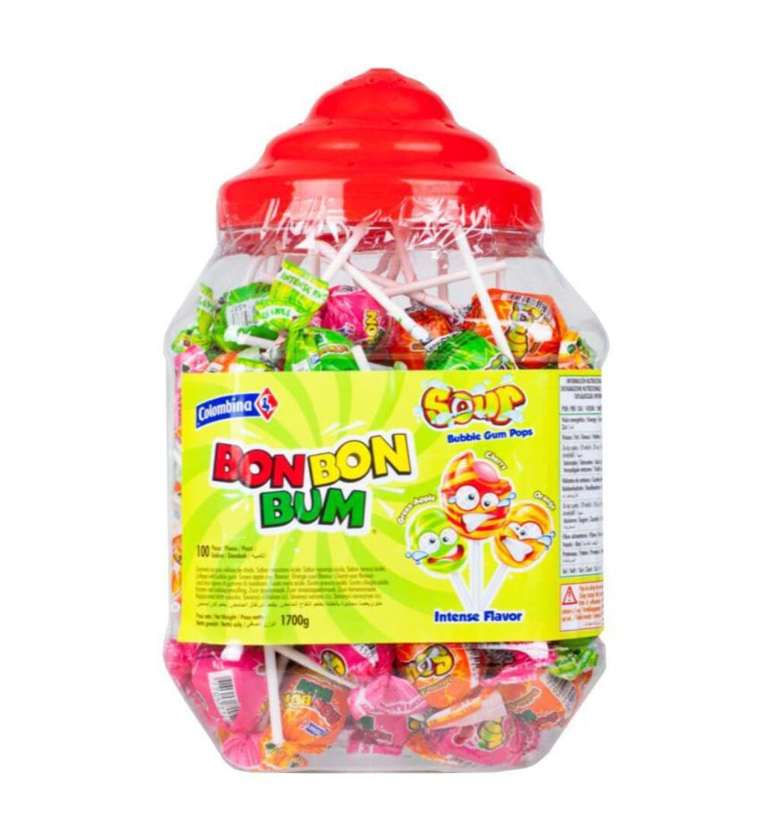 Bon Bon Bum Sour Lollypops Jar 100 Count Box of 1-Fd