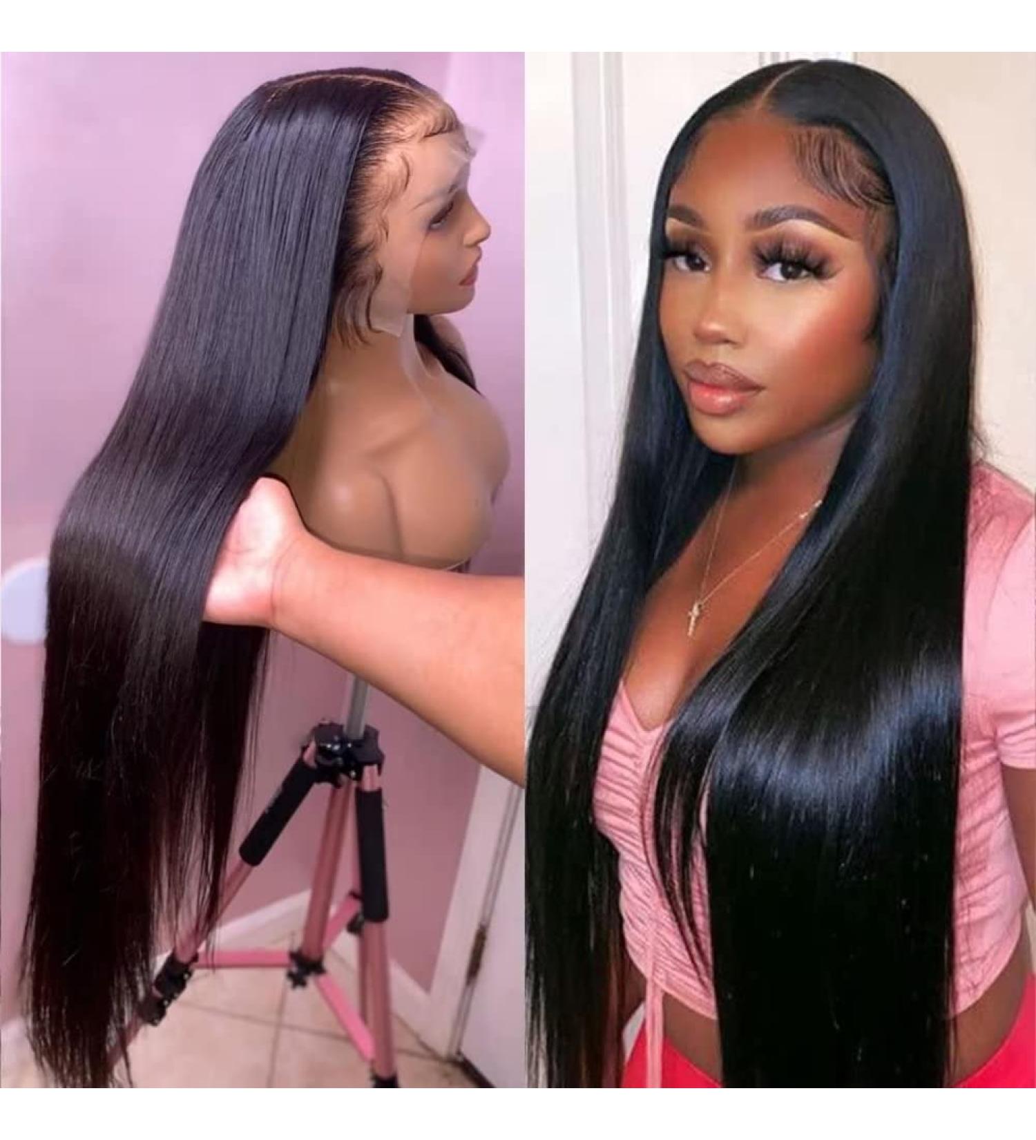 Brazilian Virgin Human Hair 13x6 HD Lace Front Wig 22 inch Straight Natural Color - Pre Plucked with Baby Hair for Black Women - Buy Online on GoSupps.com