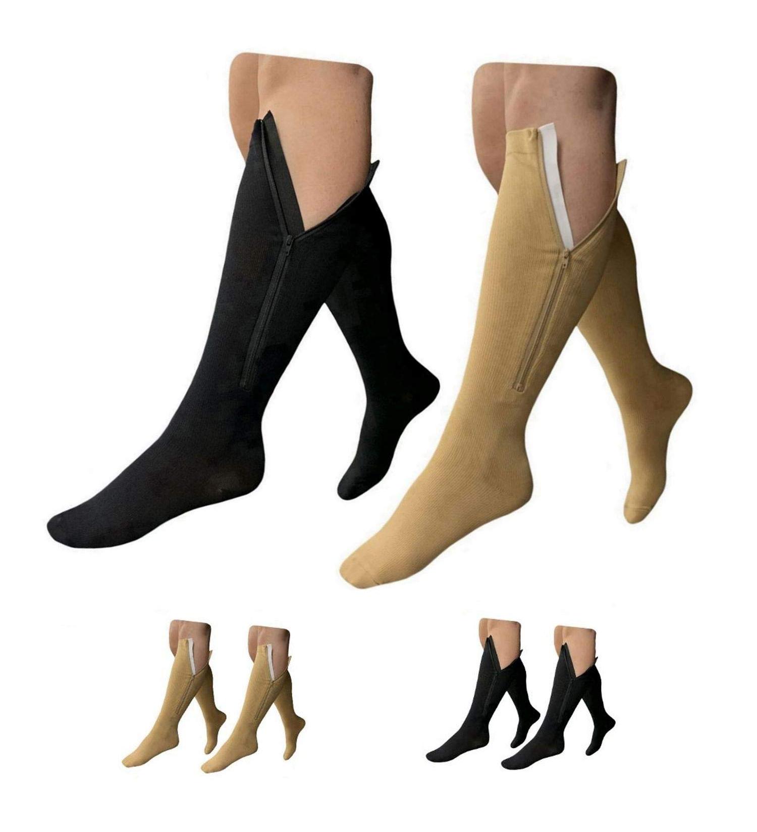 HealthyNees Compression Socks with Zipper 15-20 mmHg - 2 Pack Closed Toe - M Size - Stylish & Comfortable Support for All-Day Wear - Buy Online on GoSupps.com