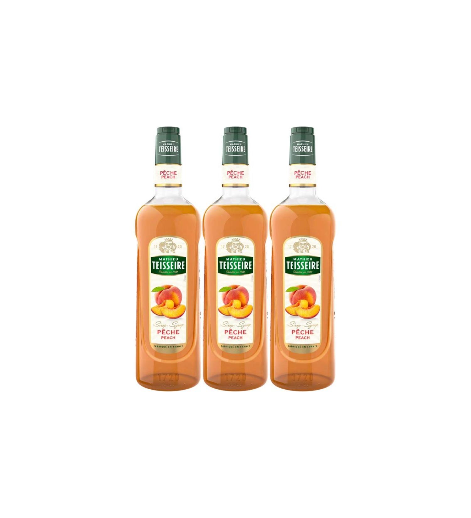 Mathieu Teisseire Peach Syrups for Beverages Lemonades Soft Drinks Tea Cocktails with or without Alcohol 3 Bottles of 1L - Buy Online on GoSupps.com