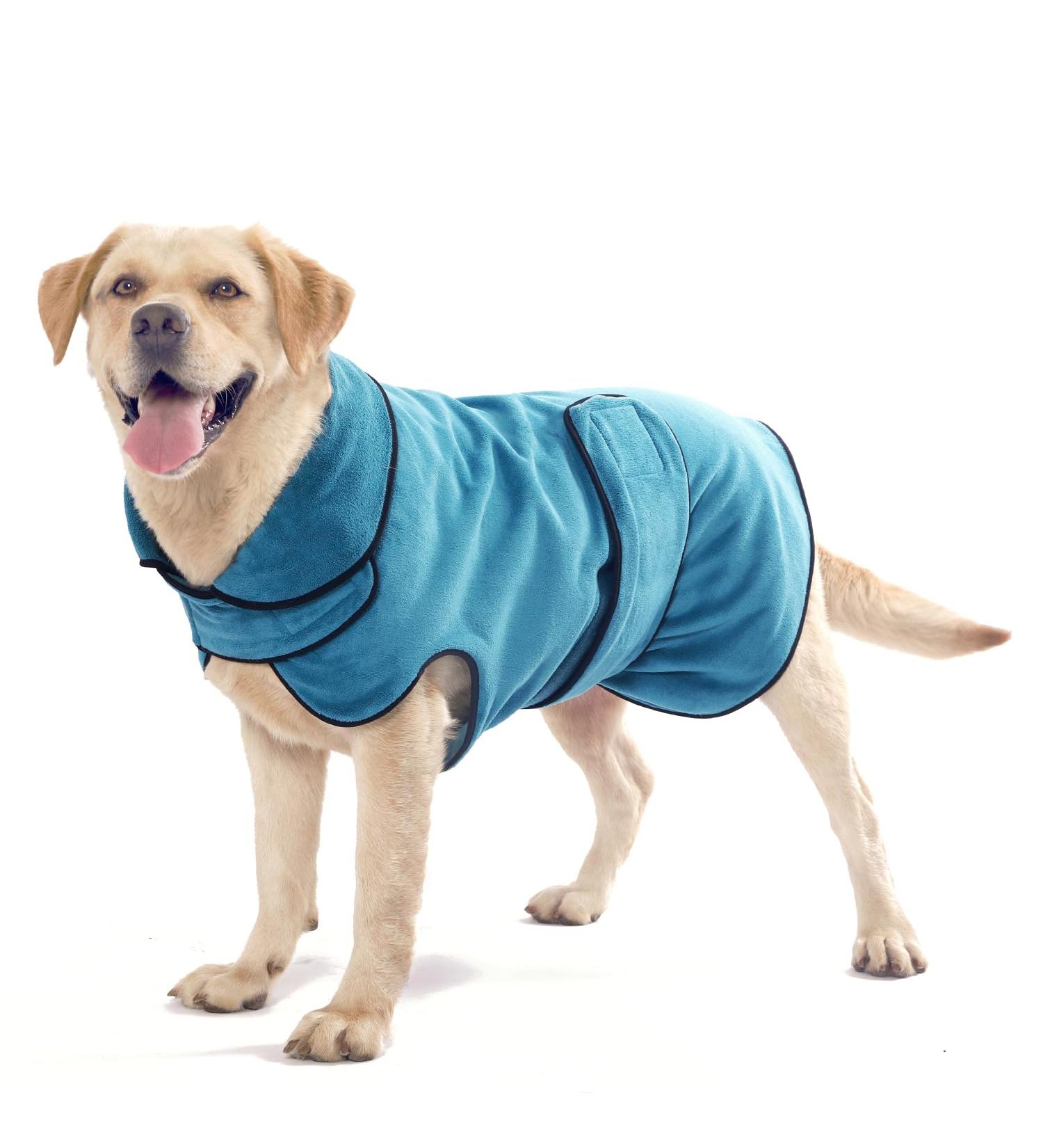 Rongyicare Adjustable Dog Bathrobe with Collar - Rapid Drying Absorbent Waffle for Large Dogs (XXXL 73-80cm Blue) - Buy Online on GoSupps.com