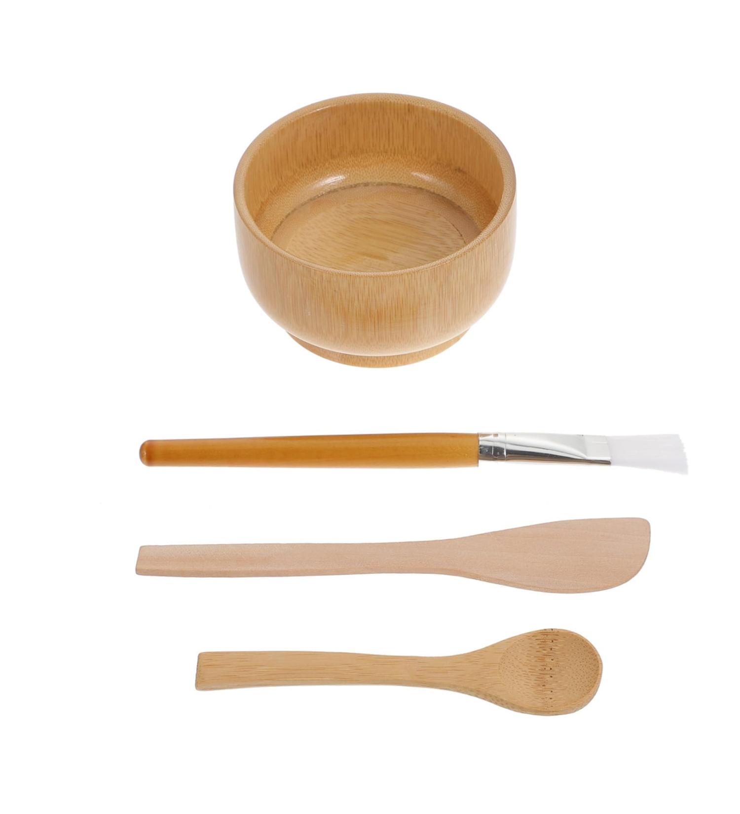 Angoily 1 Set Four Piece Facial Mask Bowl Skin Stirring Bowl Spachella Silicone Diy Mask Tool Silicone Facial Brush Essential Oil Bowl Facial Tool Hair Clay Wooden Crafts Mix - Buy Online on GoSupps.com