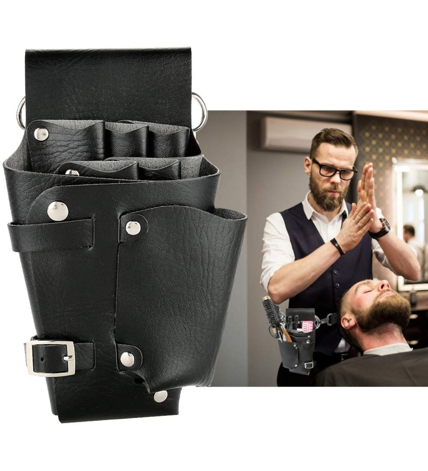 Multi-function Hairdressing Bag Portable Large Capacity PU Leather Tool Pouch Bag with Waist Belt for Barber Comb Scissor Kits - Buy Online on GoSupps.com