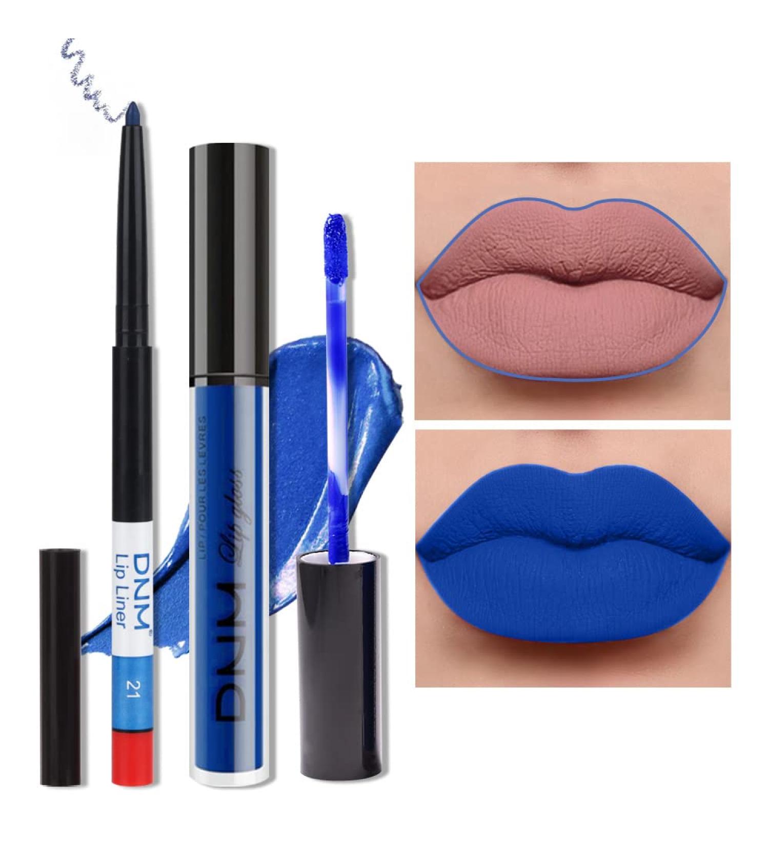 AMY'S DIARY 2pcs Blue Matte Lip Liner and Lipstick Set - Waterproof 24H Liquid Lipstick & Long-Lasting Lip Liner - Matte Makeup Kit (08) - Buy Online on GoSupps.com