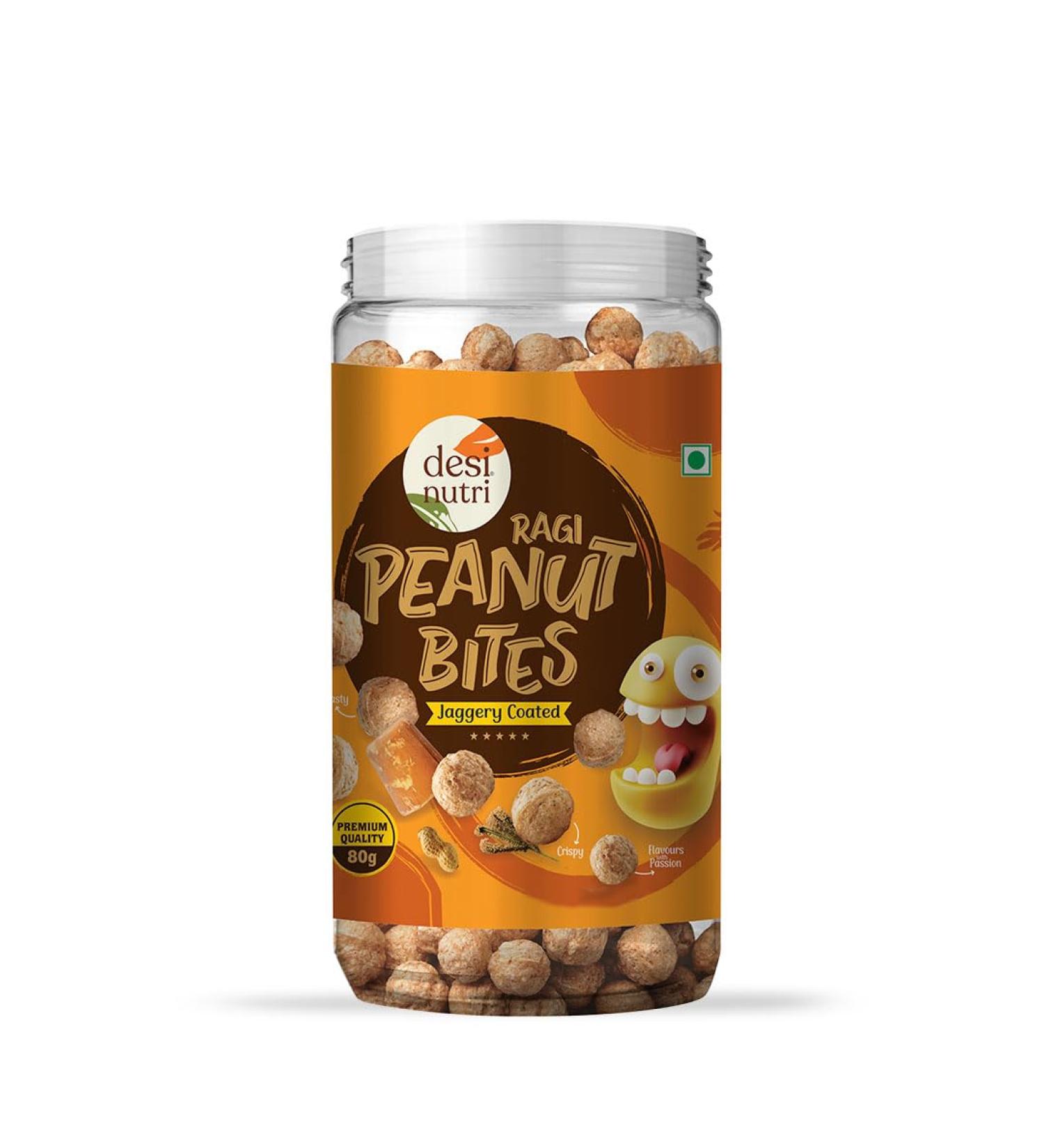 Desi Nutri Peanut Bites Jaggery Coated | Ready to Eat Peanut Bites Jaggery Coated | Peanut Bites Snacks | Peanut Bites Jaggery Coated - 80 GMS | Rich in Iron & Calcium - Buy Online on GoSupps.com