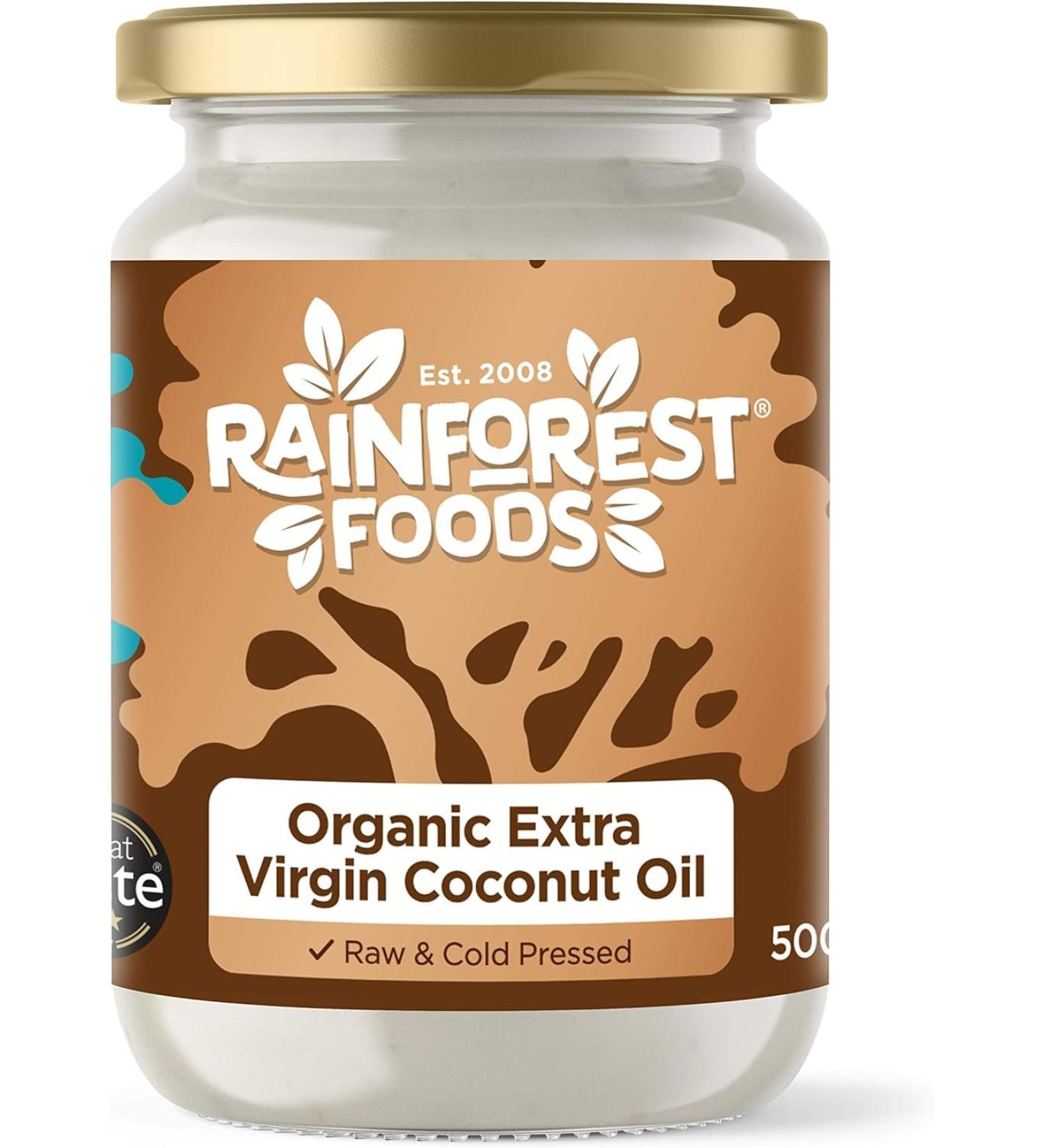 Rainforest Foods Organic Virgin Coconut Oil 500ml Jar for Cooking Baking Skin & Hair Moisturiser 500 ml (Pack of 1) - Buy Online on GoSupps.com