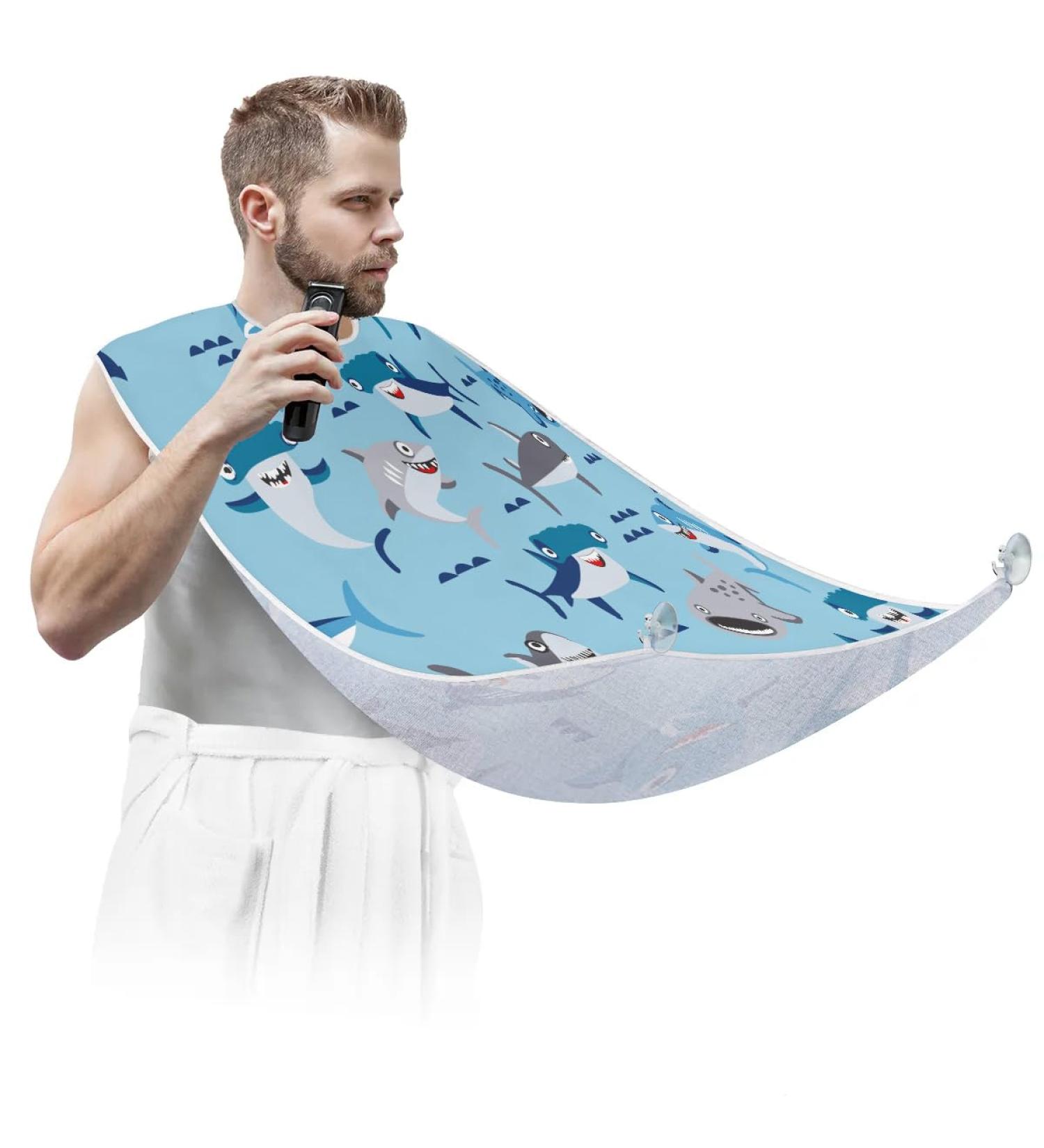 Funny Shark Beard Bib Apron | Waterproof Hair Catcher for Men | Grooming Cape with Suction Cups - Perfect Gift - Buy Online on GoSupps.com