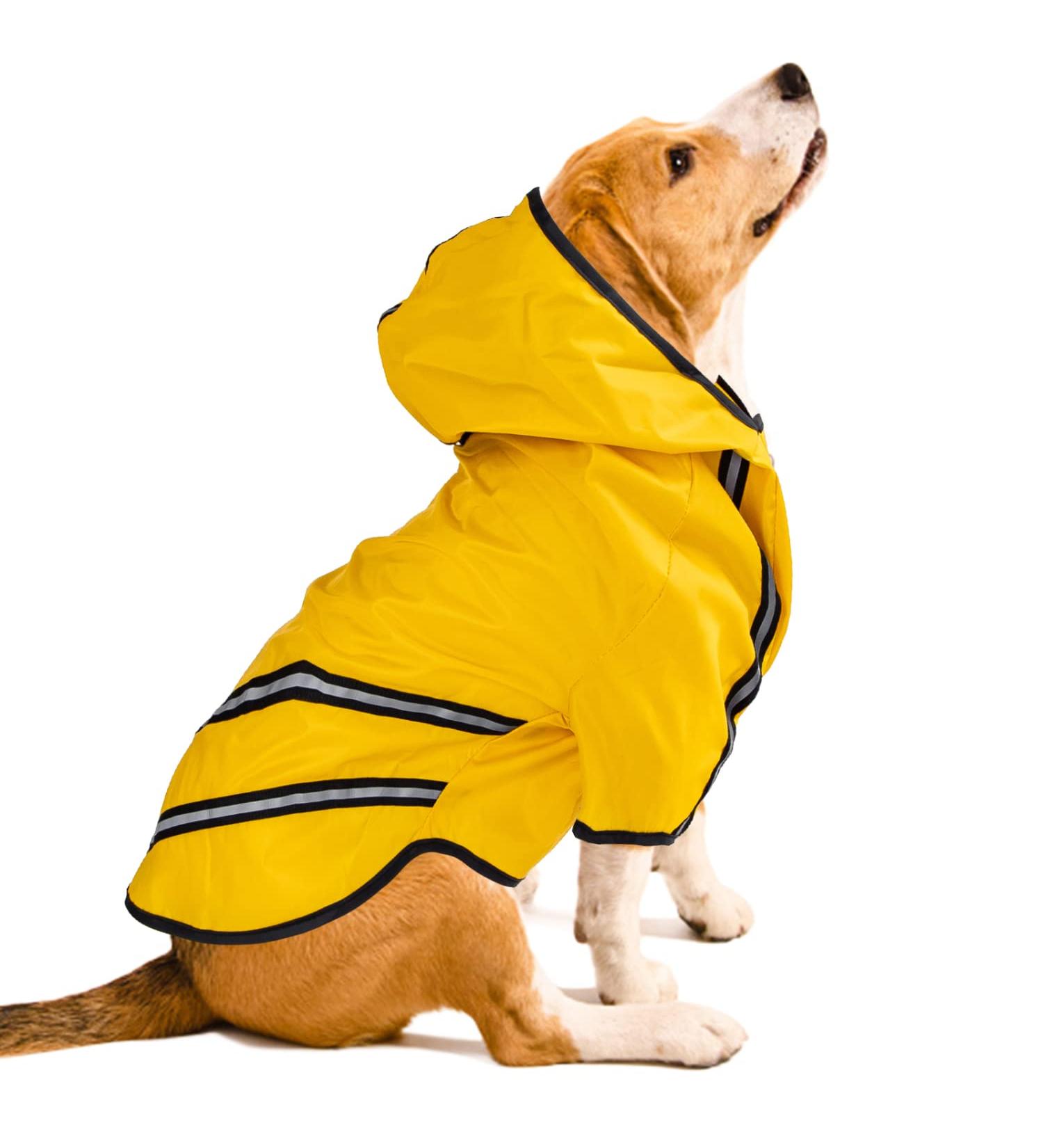 Nobleza Dog Raincoat Waterproof Dog Coat with Hood & Harness Hole & Safe Reflective Strips 100% Rain and Water-Resistant Lightweight Dog Rain Coat Jacket for Small Medium Dogs Yellow Back L45cm - Buy Online on GoSupps.com