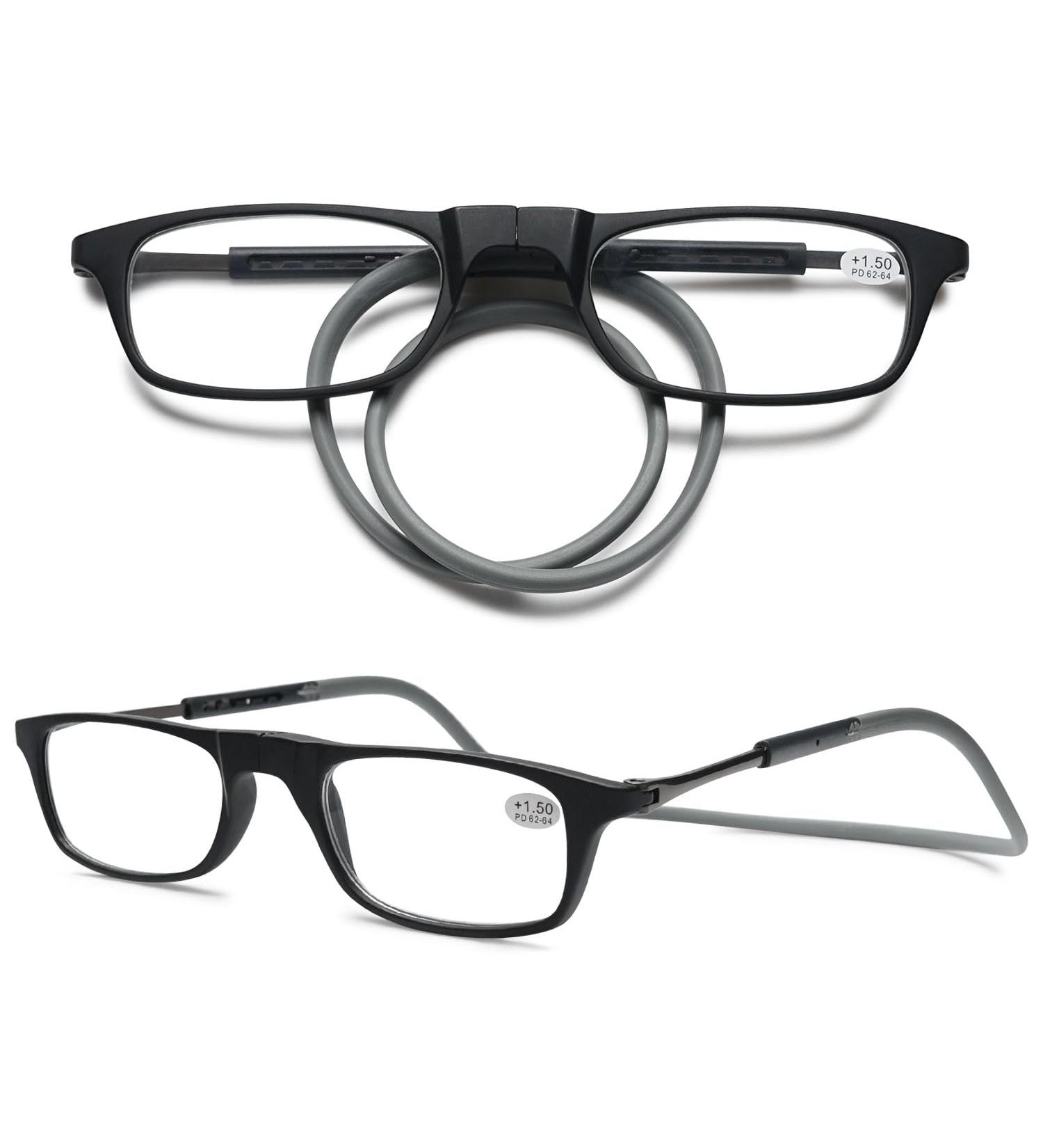 Vevesmundo Magnetic Reading Glasses - Stylish 2.5x Neck Clamp Light Glasses for Men & Women - Black & Gray - Buy Online on GoSupps.com