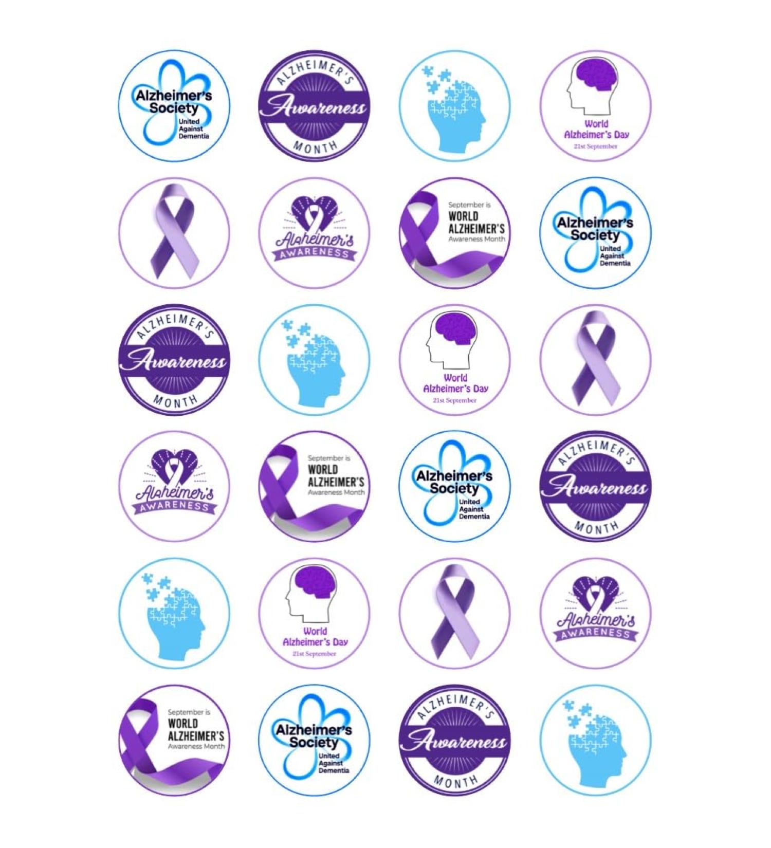 24 x Alzheimer's Awareness Mix Edible Wafer or Icing Cupcake Topper Fun Charity Party Cake Decorations Perfect For Brownies Cookies Muffins & More! (Premium Icing Sheet)