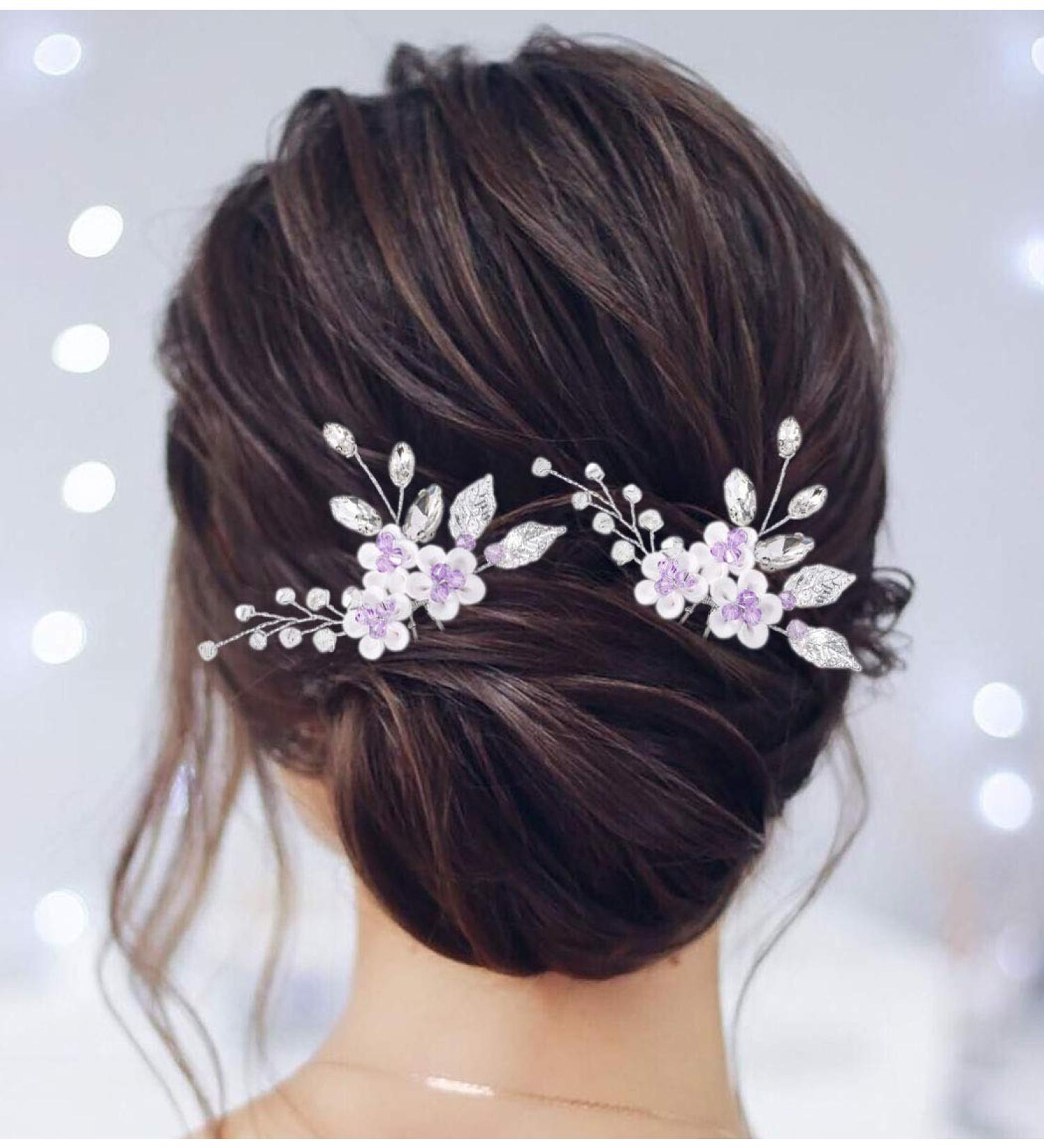 Jeairts Flower Crystal Bridal Hair Pins - Rhinestone Wedding Hair Piece (Pack of 2) - Beaded Hair Clips - Bridal Headpiece - Decorative Hair Accessories for Women and Girls (Purple) - Buy Online on GoSupps.com