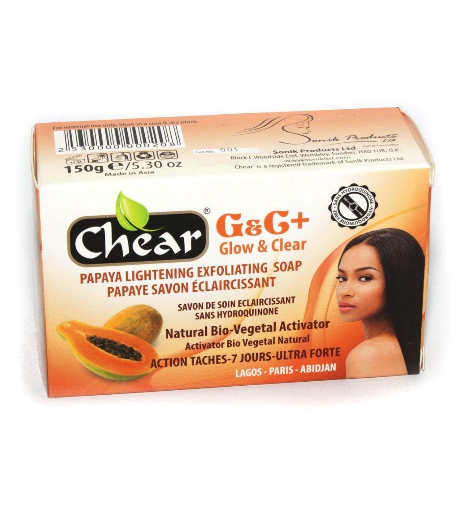 G&C+ Papaya Skin Lightening Brightening Exfoliating Soap 150g - with natural bio vegetal activator