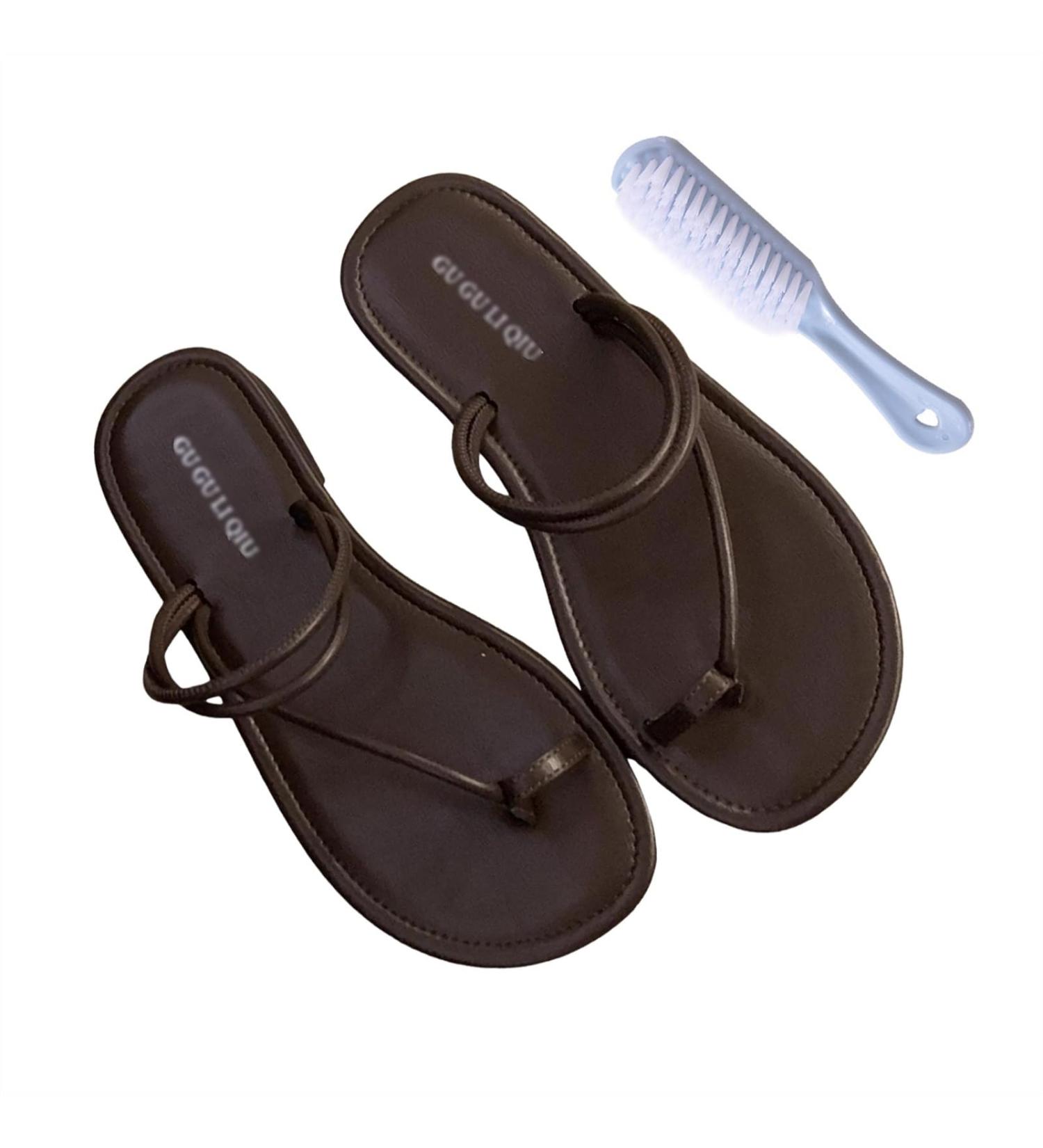 Women's Sandals with Bunion Support | Slip-On Chunky Heel Orthopedic Corrector | Summer Beach Vacation Casual Sandals - Hallux Valgus & Toe Separator (Brown - Buy Online on GoSupps.com