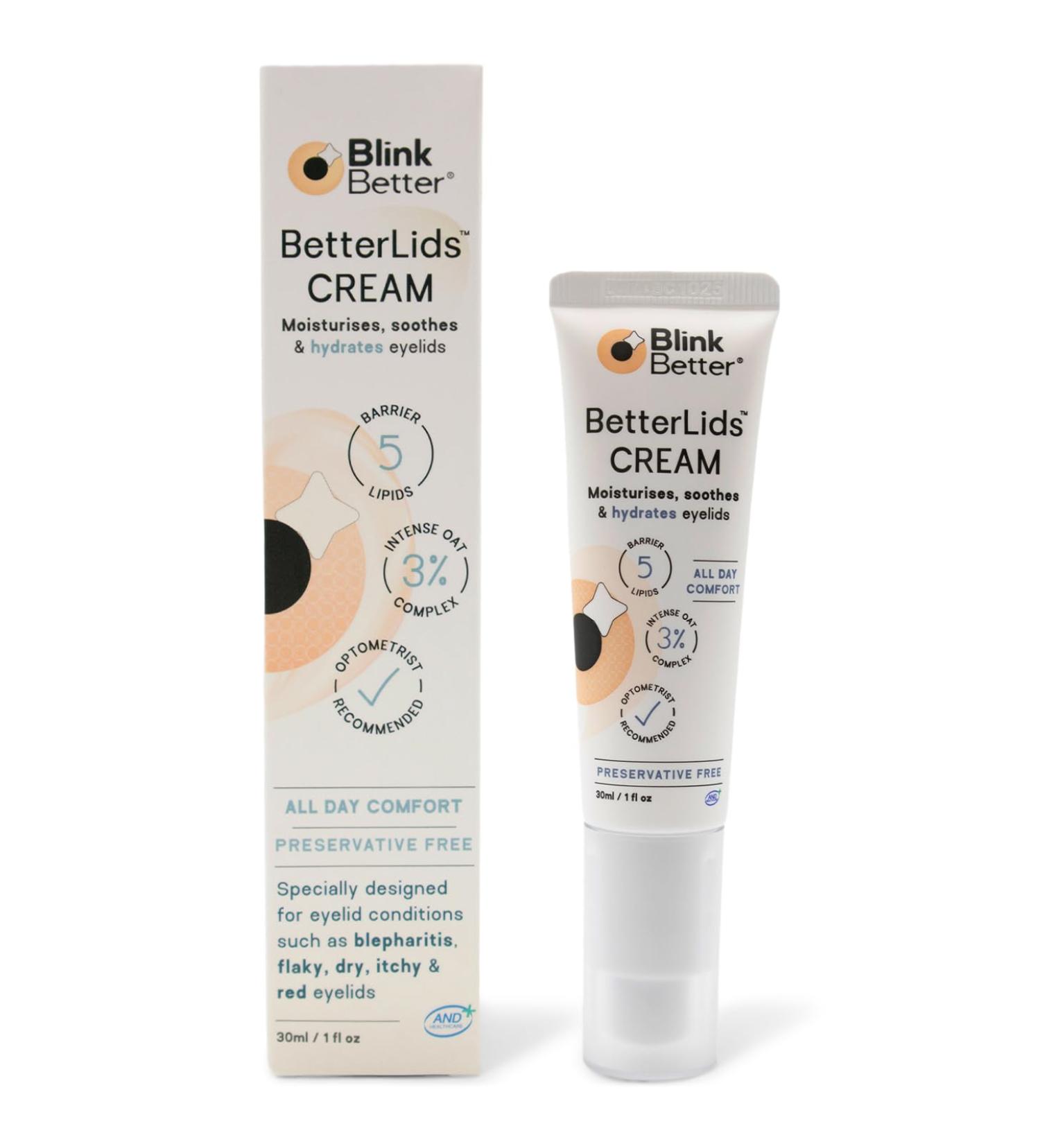 BlinkBetter Restore Eyelid Cream 3% Oat Extract & Ceramide Complex Soothing Hydration & Barrier Support for Dry, Itchy, Red, Sensitive, or Flaky Skin Around the Eyes All-Day Use 1oz - Buy Online on GoSupps.com
