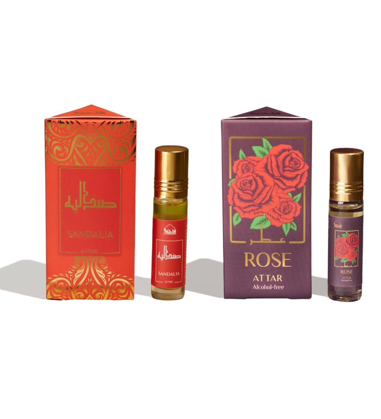 Sandalia Attar & Rose Attar Oil 2 x 6ml Arab perfume oils for men and women | 100% pure ittar roll on perfume chandan sandal sandalwood oil gulab | Original concentrated fragrance oil - Buy Online on GoSupps.com