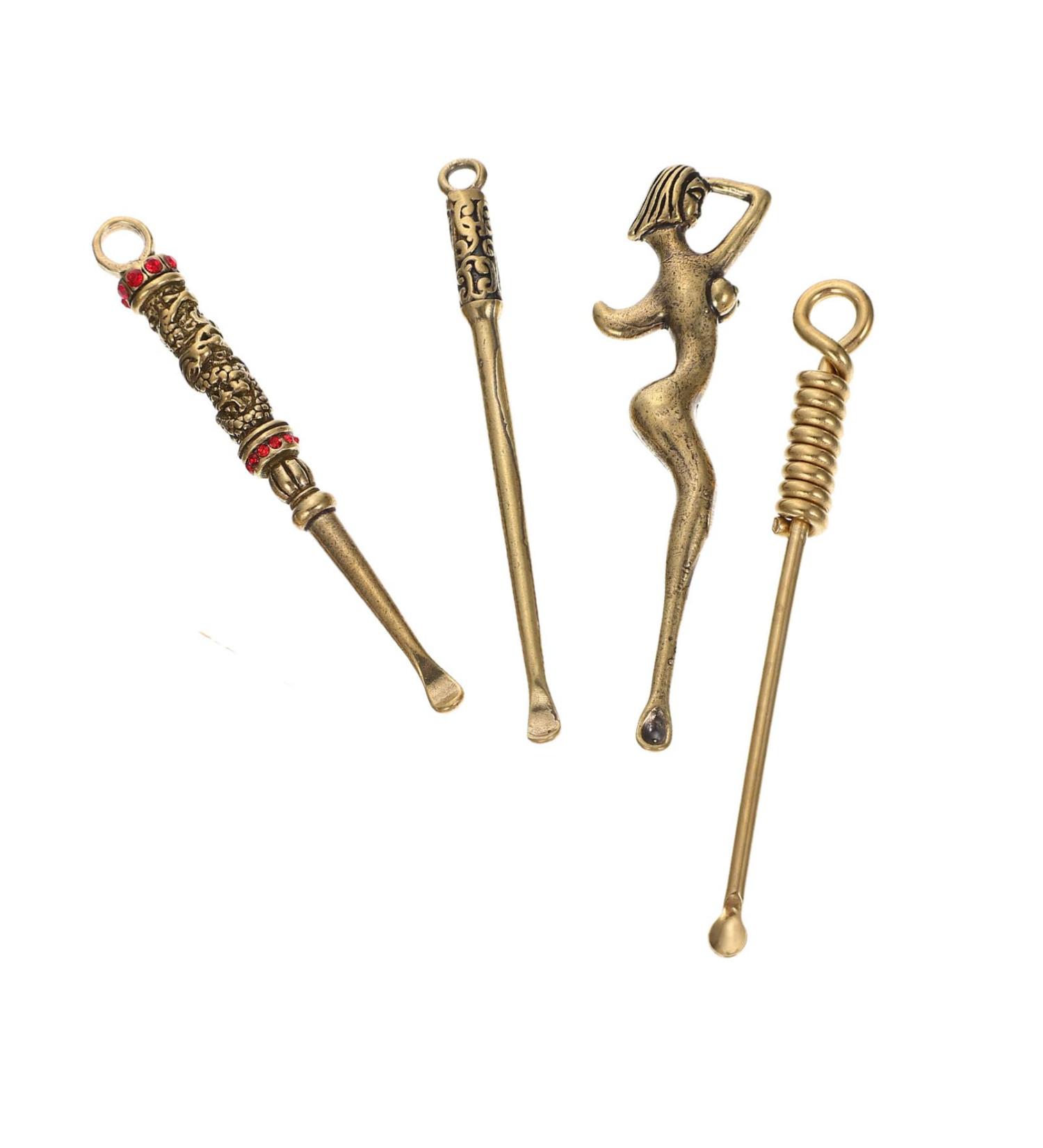 4pcs Mini Golden Powder Scoop Set for Earwax Removal and DIY Jewelry - Retro Micro Spoons - Buy Online on GoSupps.com