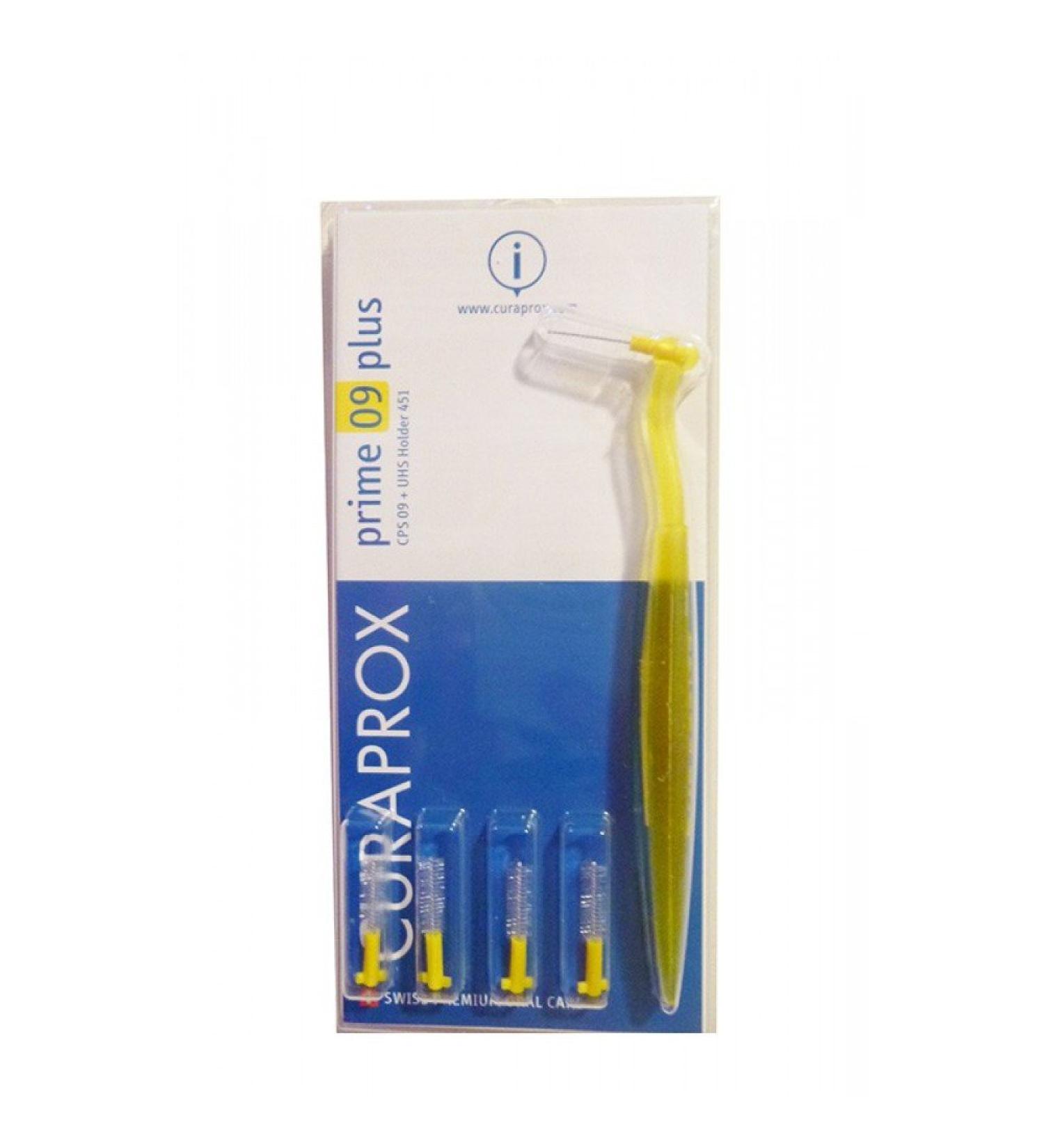 Curaprox interdental brushes CPS 09 Prime Plus yellow 0.9 mm diameter 4 mm effectiveness set with 5 interdental brush brushes CPS Prime 09 and holder UHS 451 yellow 1 piece (1 Pack)