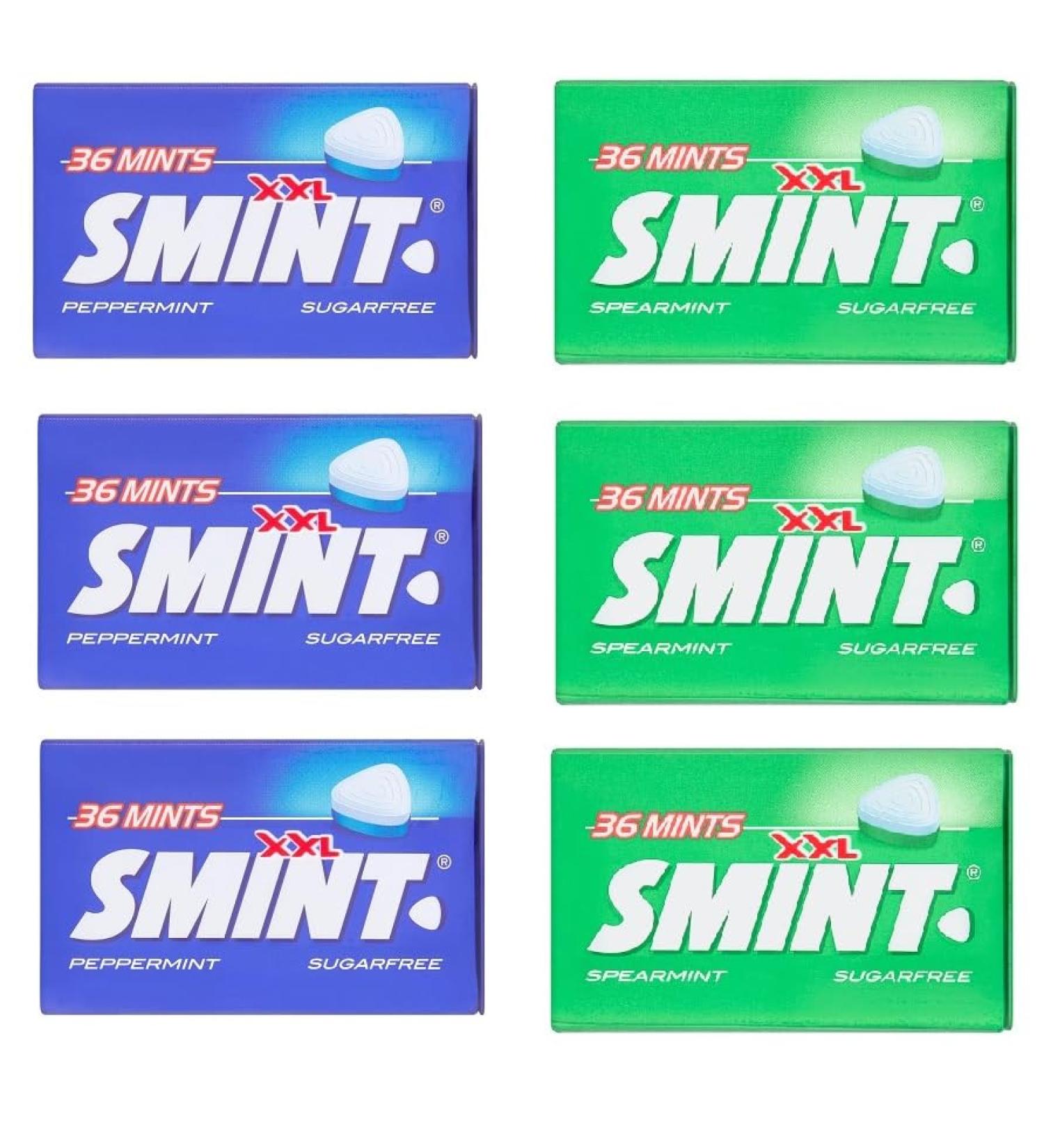 Smint XXL 3 Peppermint and 3 Spearmint Sugarfree Tins (Pack of 6) 36 Mints each Tin - Buy Online on GoSupps.com
