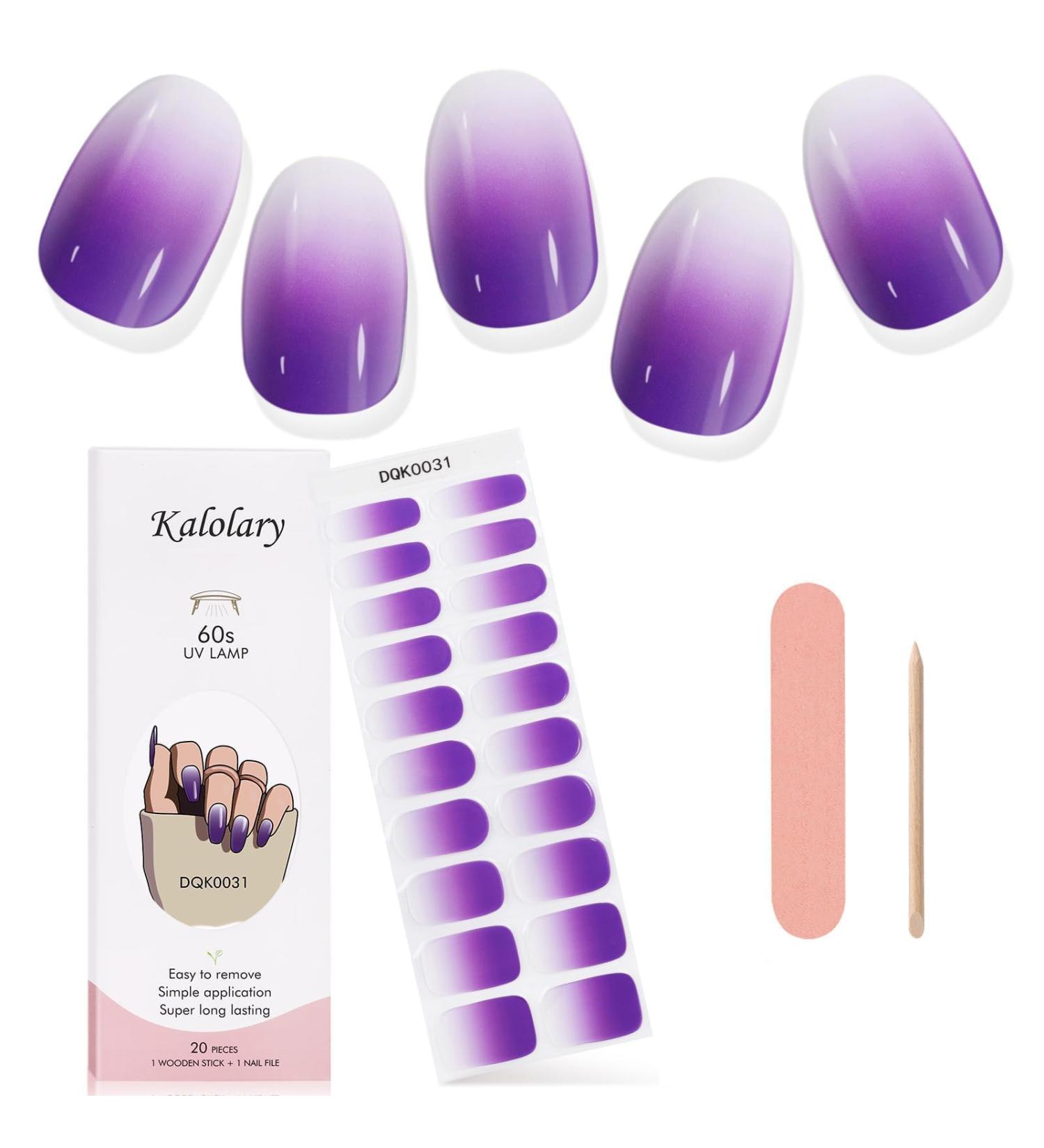 Kalolary Gel Nail Polish Strips Nail Gel Art Sticker Waterproof Full Nail Wraps Decal Sets with Nail File and Stick for Women Girls Nail Art Decor (UV/LED Lamp Required) (Gradient Purple) - Buy Online on GoSupps.com