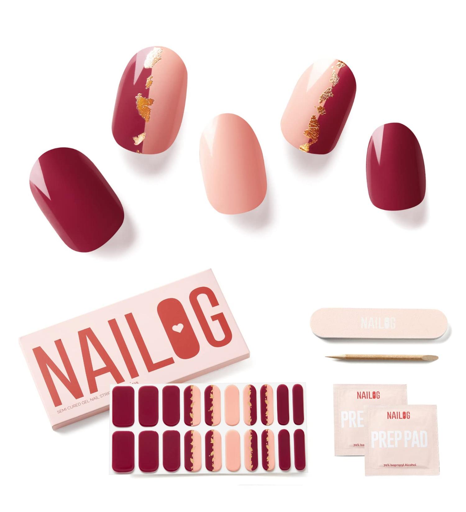 NAILOG Semi Cured Gel Nail Strips for Chirstmas (20 Extra Long Stickers/Wraps) | Buy 2 Get 1 UV Lamp| Glossy & Long Lasting Soft Gel Finishing | Encounter - Buy Online on GoSupps.com